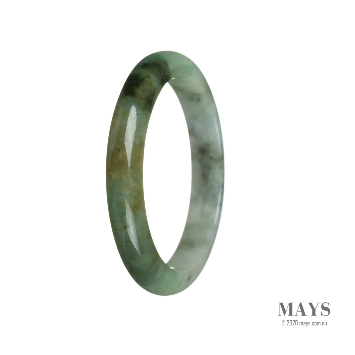 Real Type A Green with pattern Burma Jade Bracelet - 58mm Semi Round