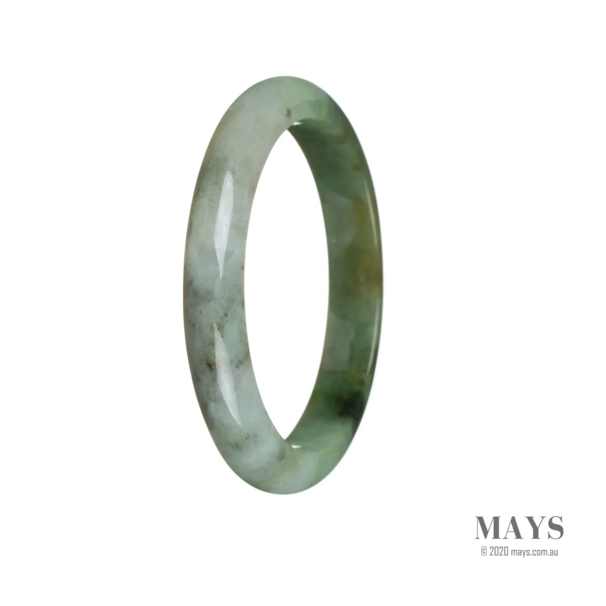 Real Type A Green with pattern Burma Jade Bracelet - 58mm Semi Round - Image 2