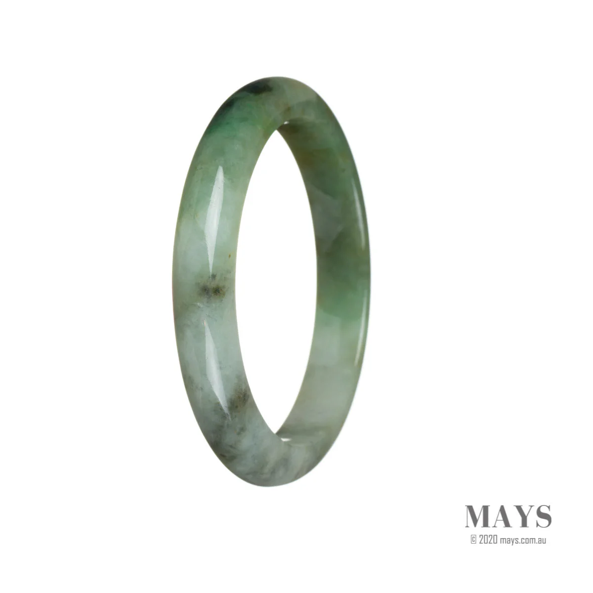 Real Type A Green with pattern Burma Jade Bracelet - 58mm Semi Round - Image 3