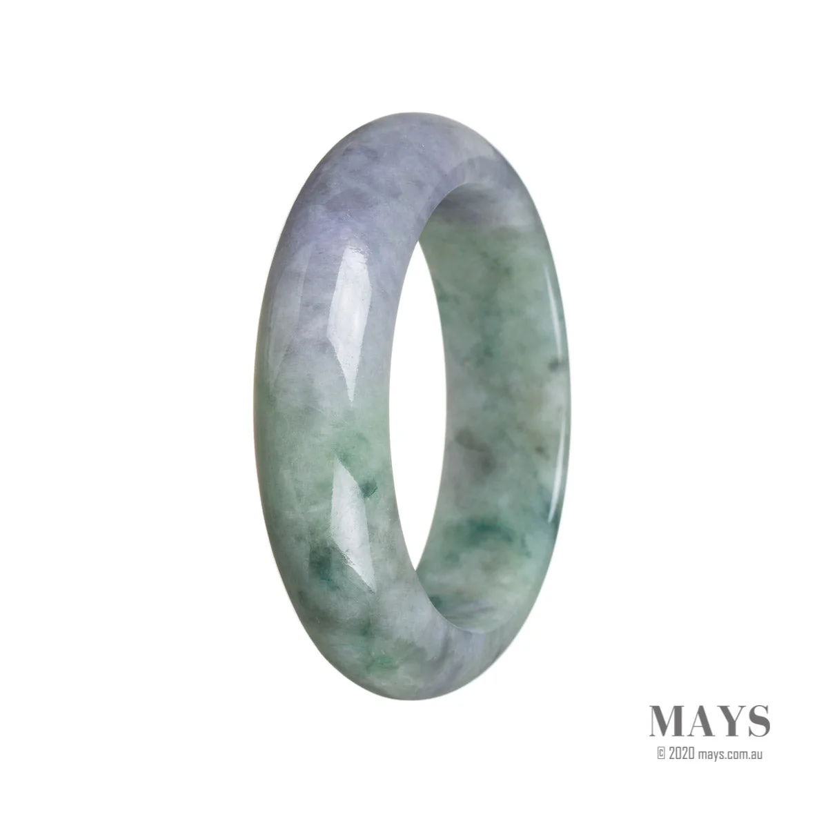 Authentic Grade A Green with Lavender Traditional Jade Bracelet - 52mm Half Moon