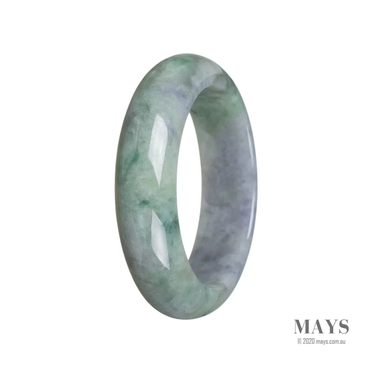 Authentic Grade A Green with Lavender Traditional Jade Bracelet - 52mm Half Moon - Image 3