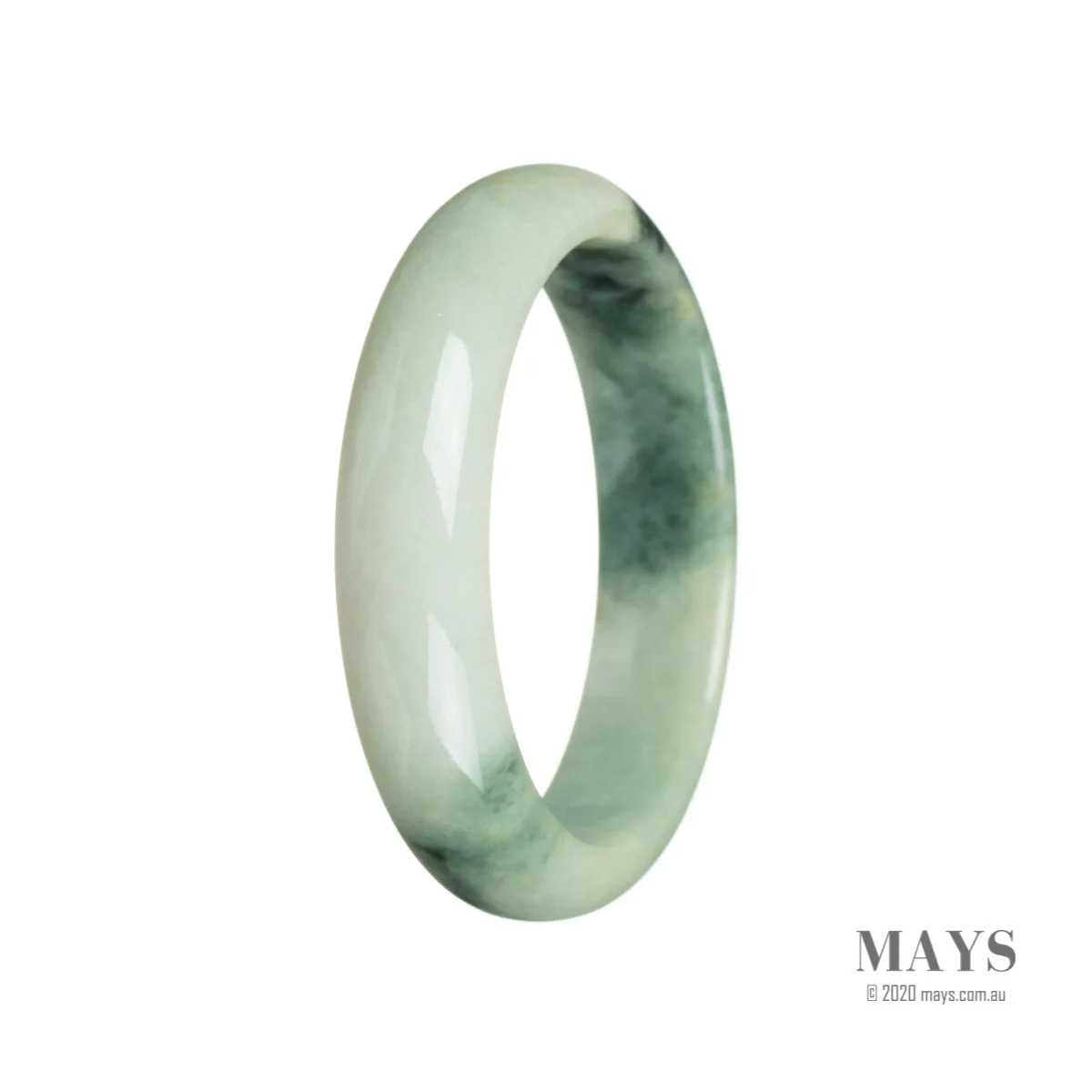Certified Grade A Green with pattern Jadeite Jade Bracelet - 59mm Half Moon - Image 2
