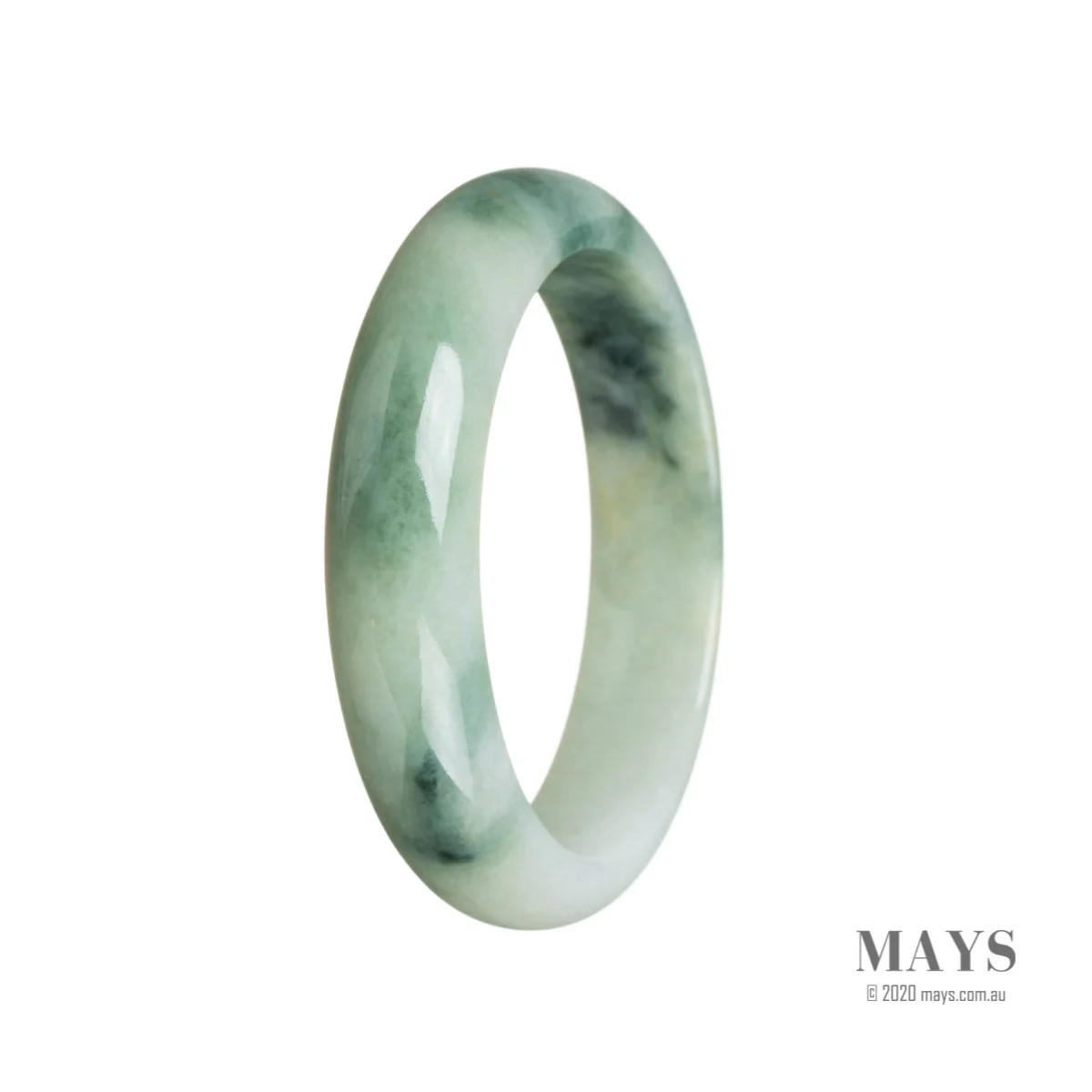 Certified Grade A Green with pattern Jadeite Jade Bracelet - 59mm Half Moon - Image 3
