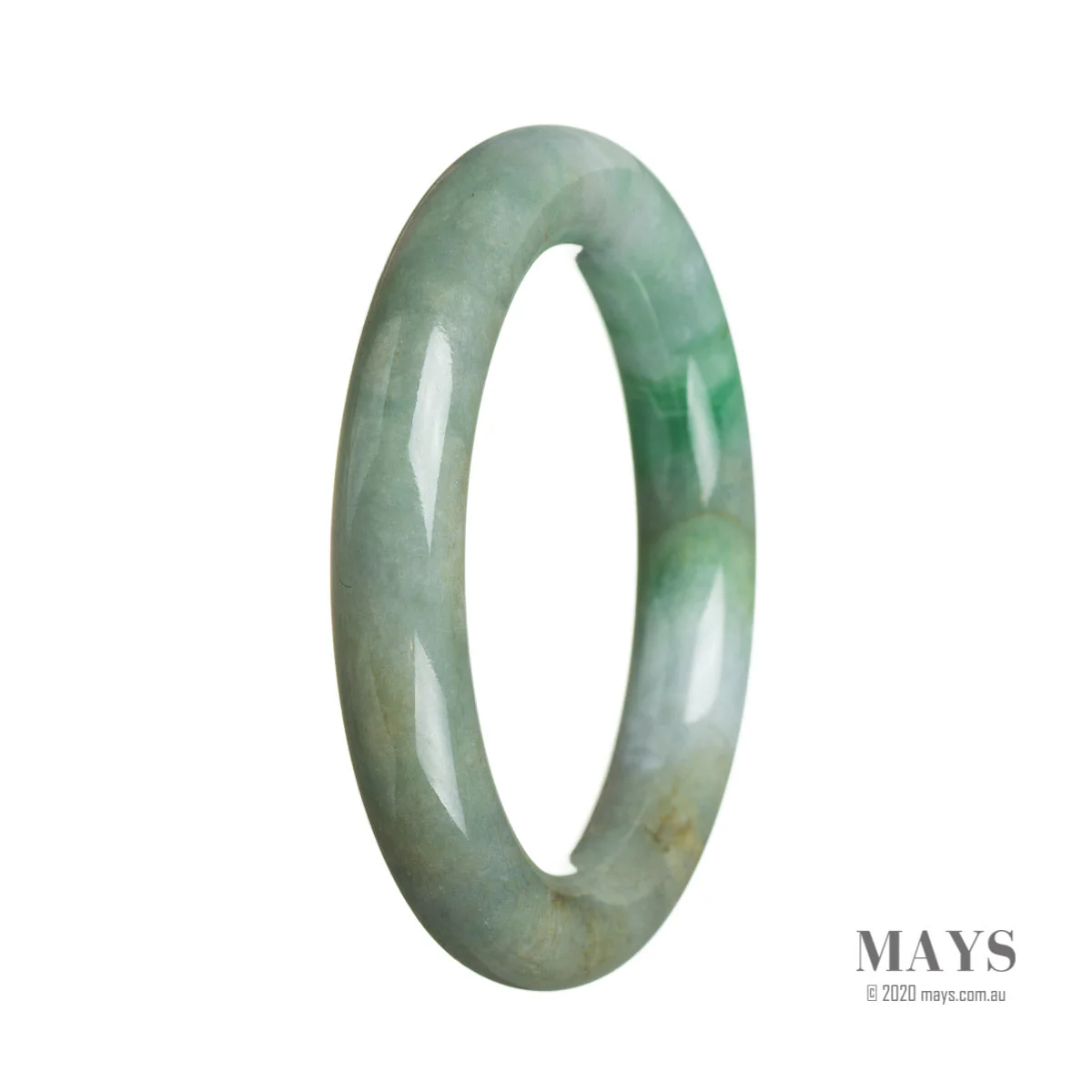 Genuine Grade A Grey with Green Burma Jade Bangle - 56mm Round