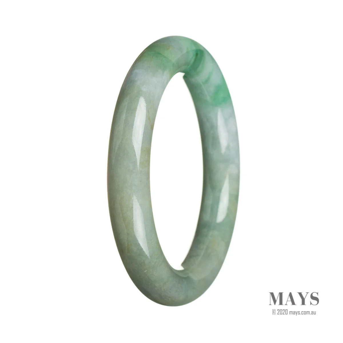 Genuine Grade A Grey with Green Burma Jade Bangle - 56mm Round - Image 3