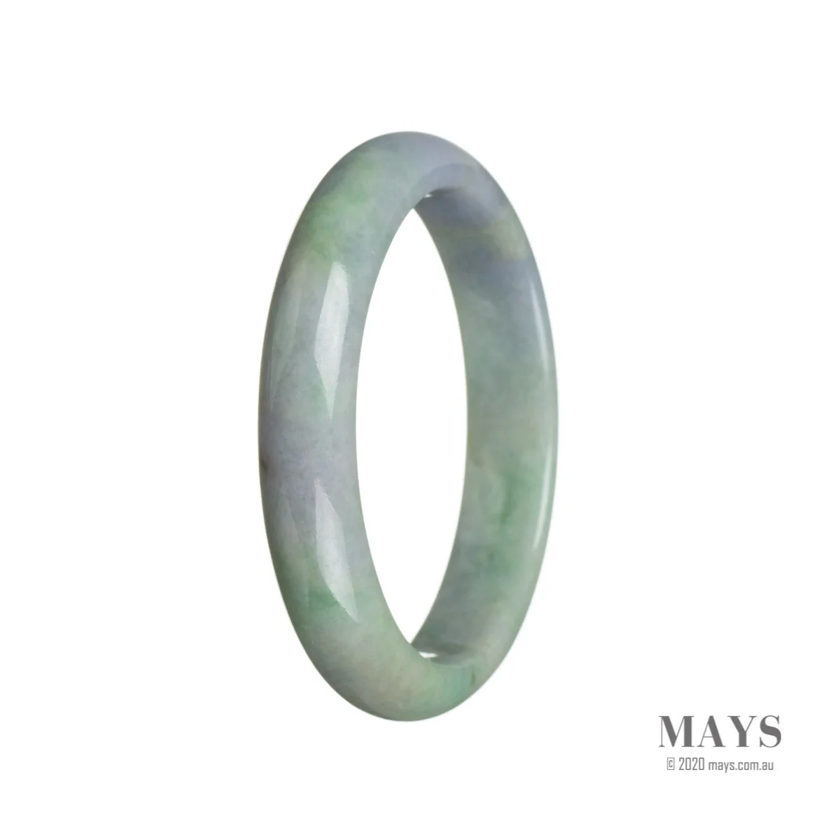 Real Natural Green with lavender Jadeite Jade Bracelet - 60mm Semi Round