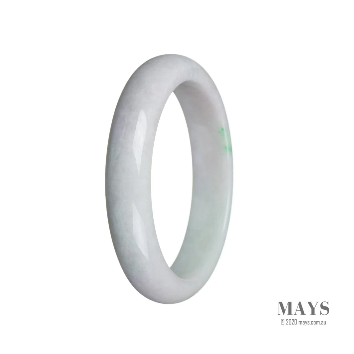 Genuine Type A White Jade Bangle Bracelet - 60mm Semi Round