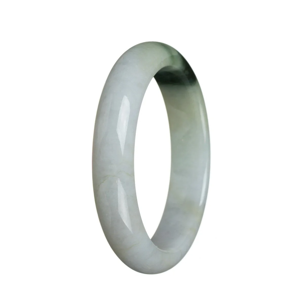 Real Grade A White with flower Jade Bangle Bracelet - 59mm Semi Round