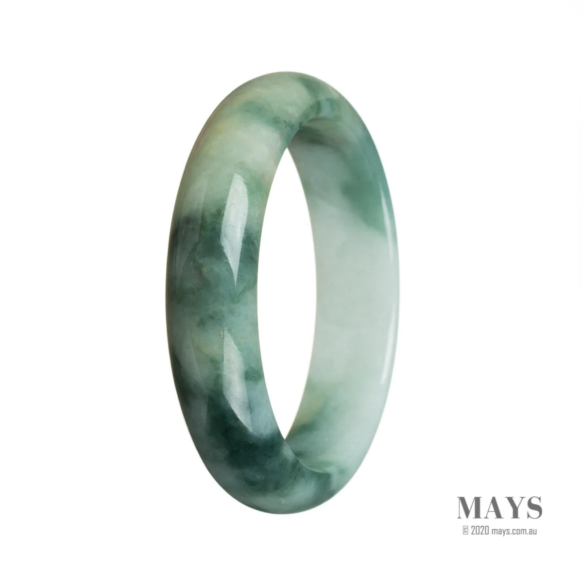 Authentic Type A Green flower Jadeite Bangle Bracelet - 59mm Half Moon - Image 2