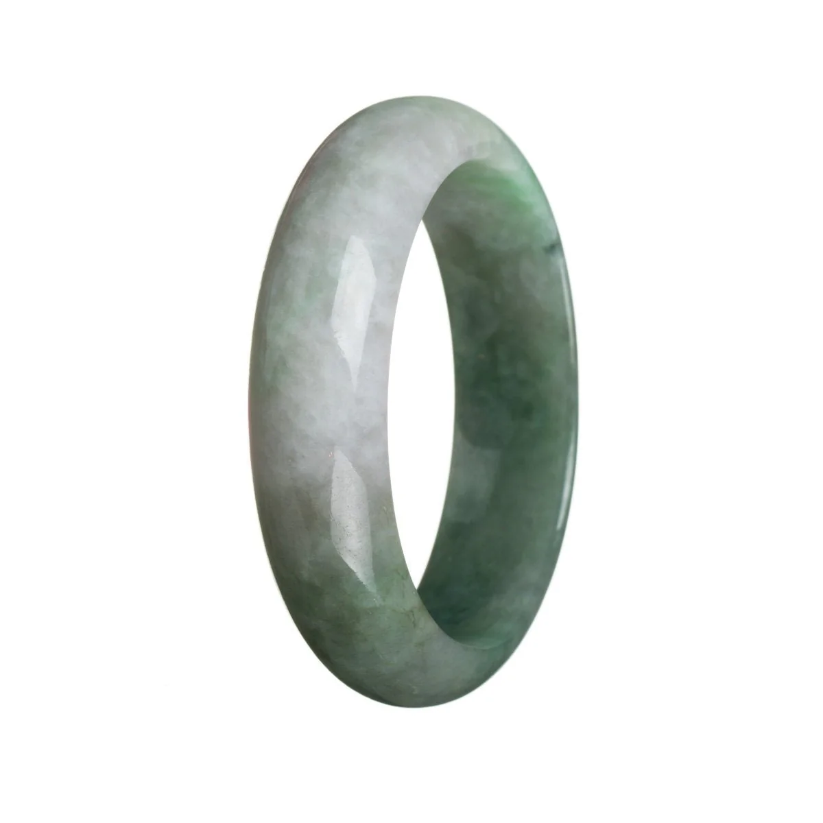 Certified Type A Light and dark green Burmese Jade Bangle Bracelet - 57mm Half Moon