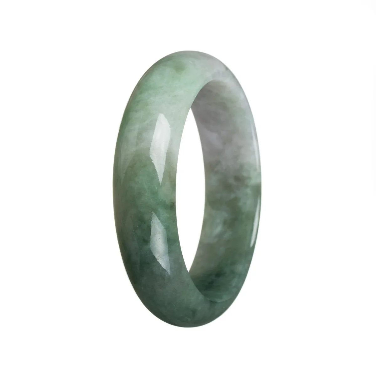 Certified Type A Light and dark green Burmese Jade Bangle Bracelet - 57mm Half Moon - Image 2