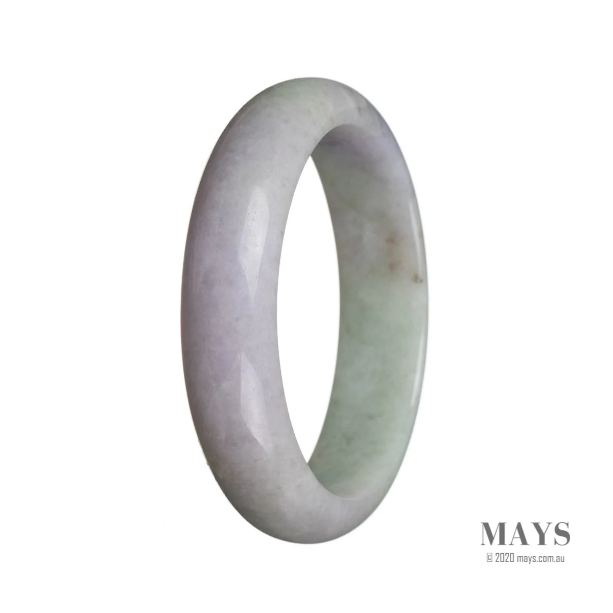 Real Untreated Green with slight lavender Burmese Jade Bangle - 58mm Half Moon
