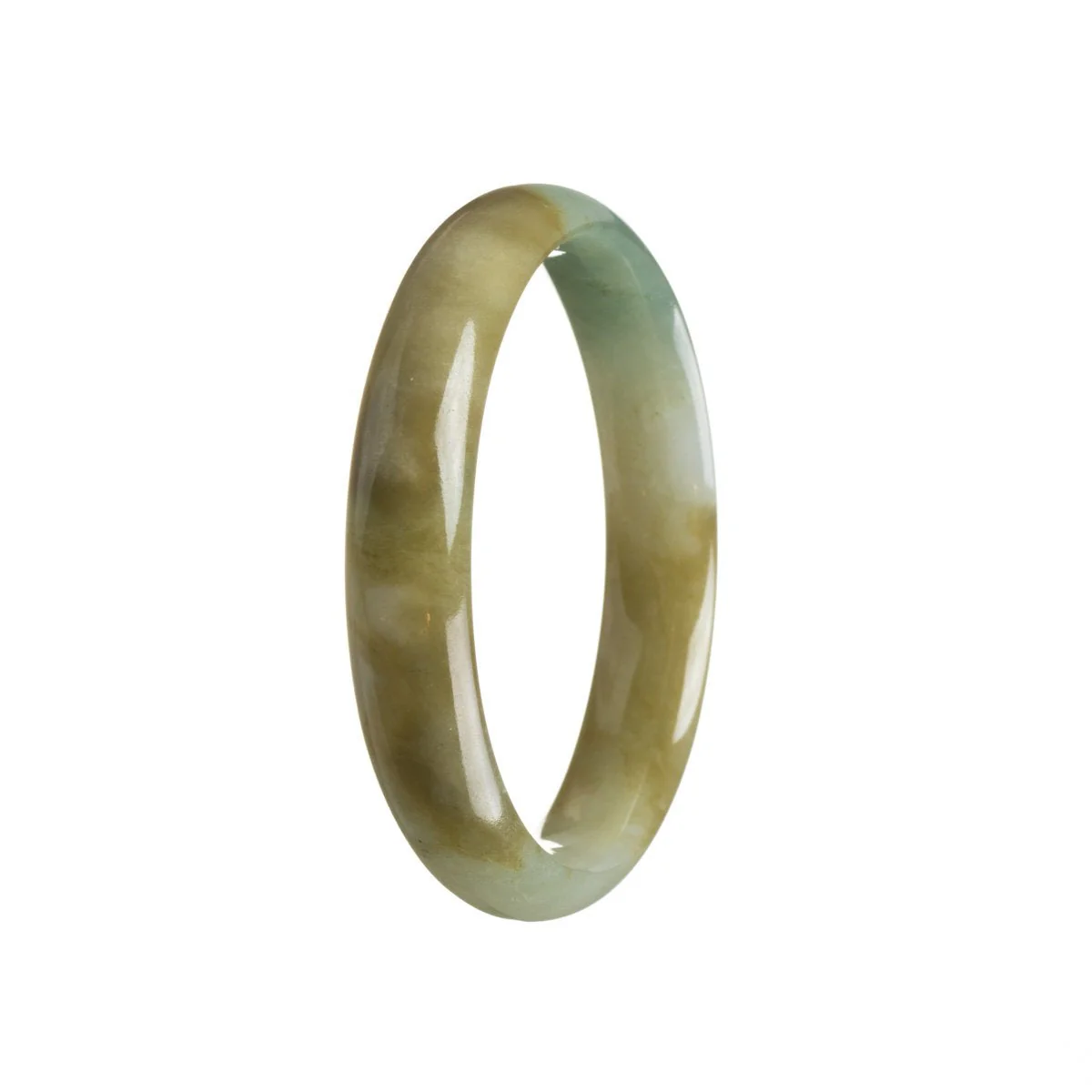Certified Grade A Green with brown sections Jade Bracelet - 55mm Half Moon