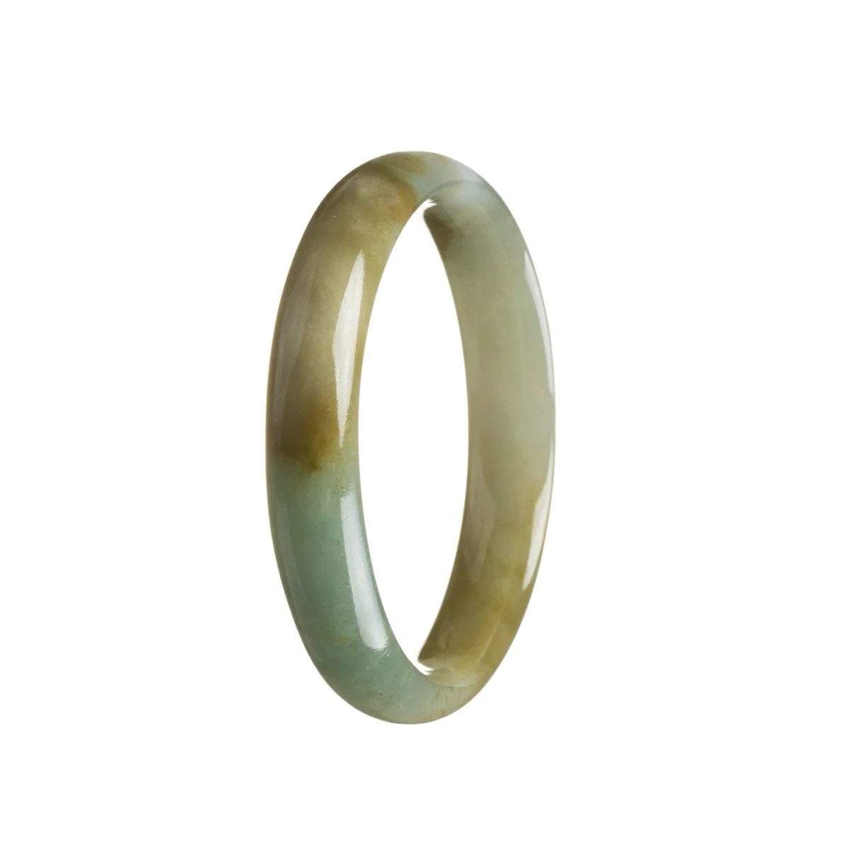 Certified Grade A Green with brown sections Jade Bracelet - 55mm Half Moon - Image 3