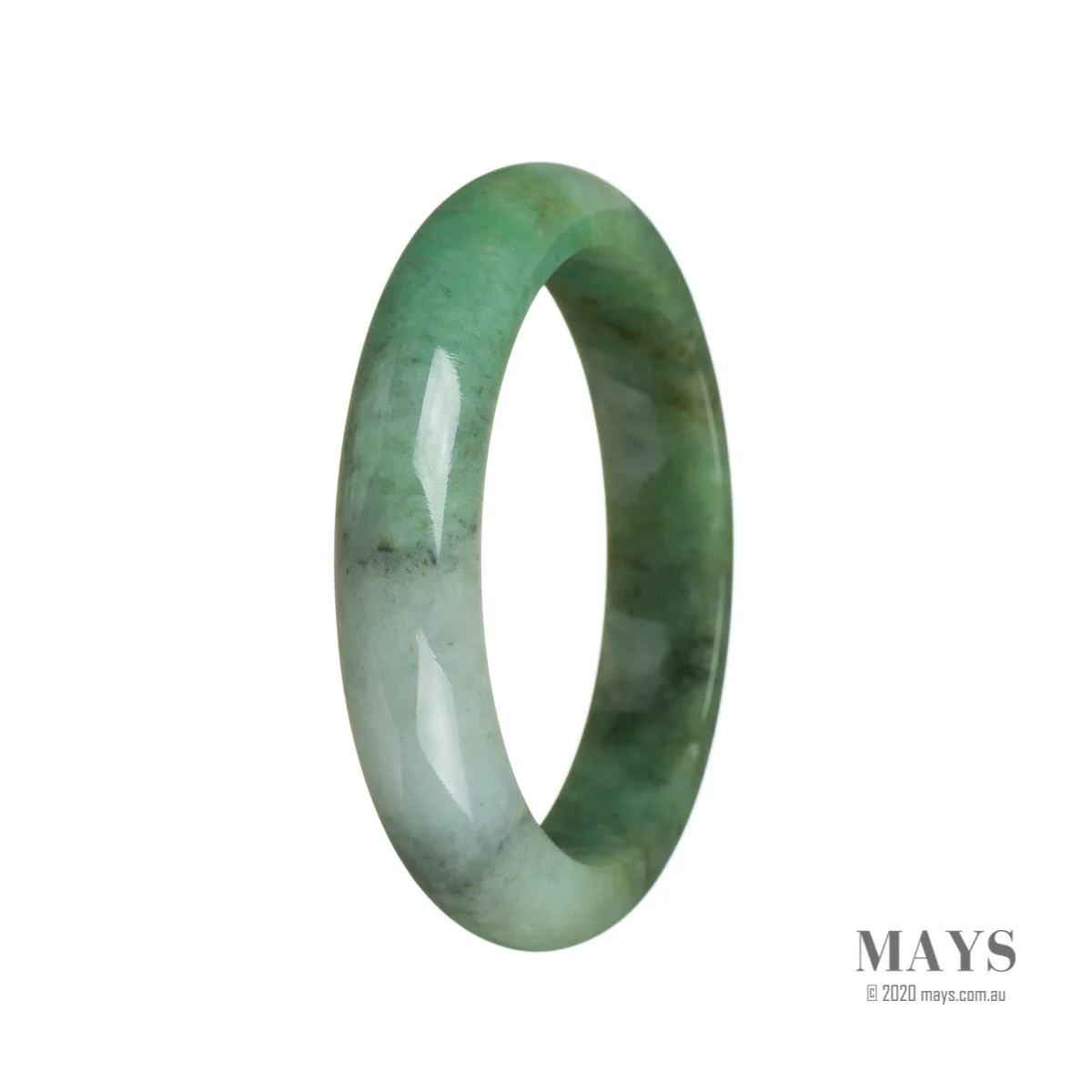 Genuine Grade A Green with pattern Traditional Jade Bangle Bracelet - 60mm Half Moon