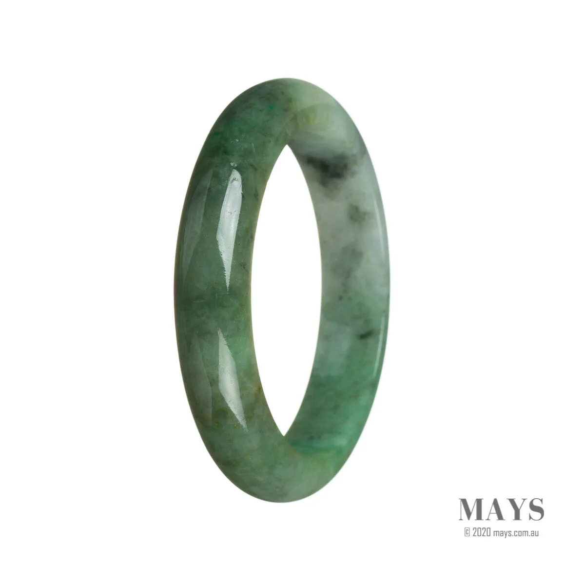 Genuine Grade A Green with pattern Traditional Jade Bangle Bracelet - 60mm Half Moon - Image 3