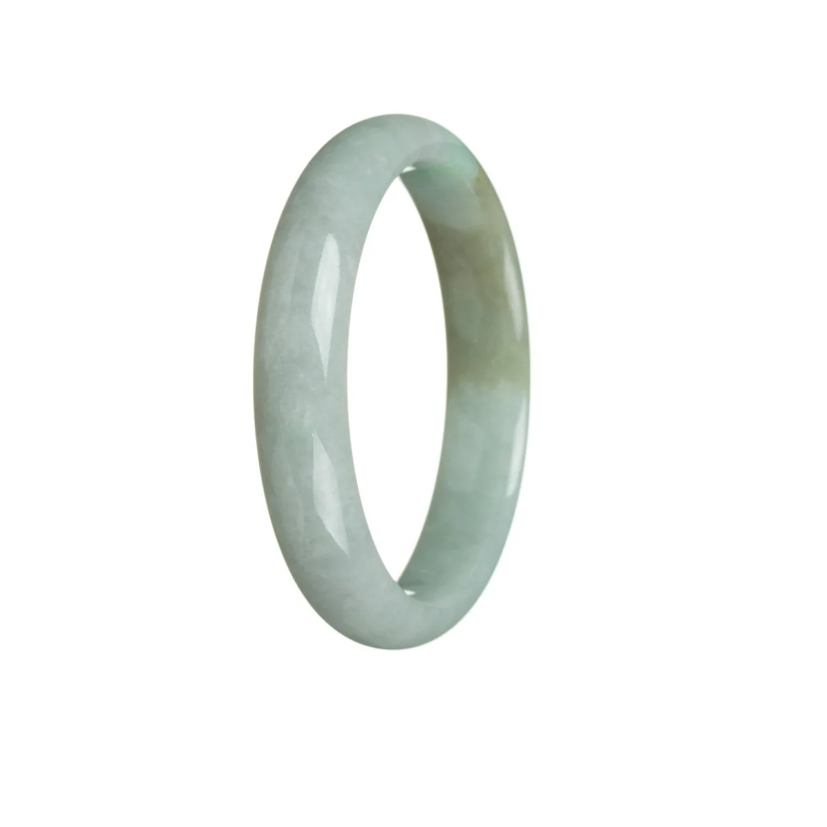 Genuine Type A White With Green Traditional Jade Bangle - 56mm Half Moon - Image 3