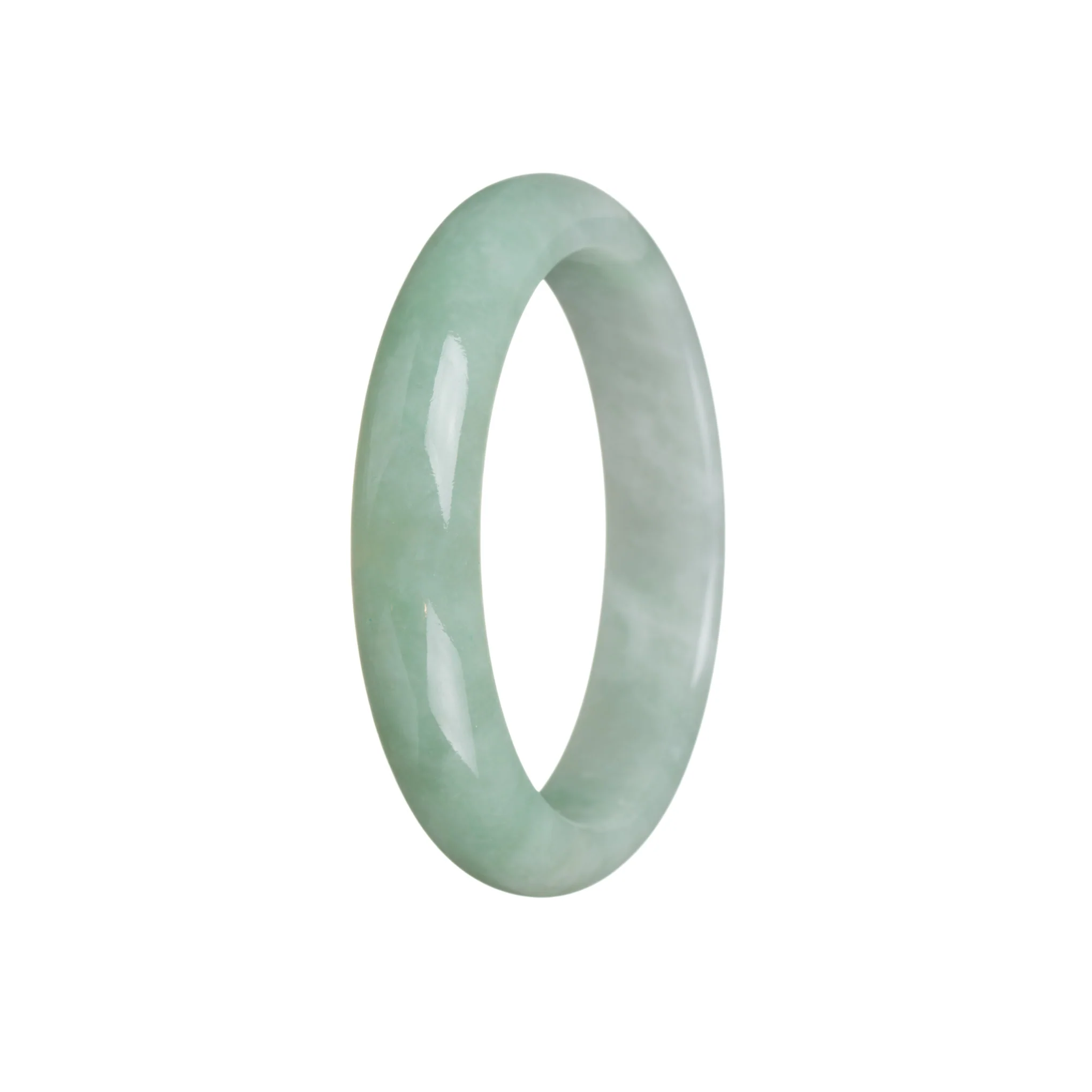 Real Grade A White and Light Green Burmese Jade Bangle - 55mm Half Moon