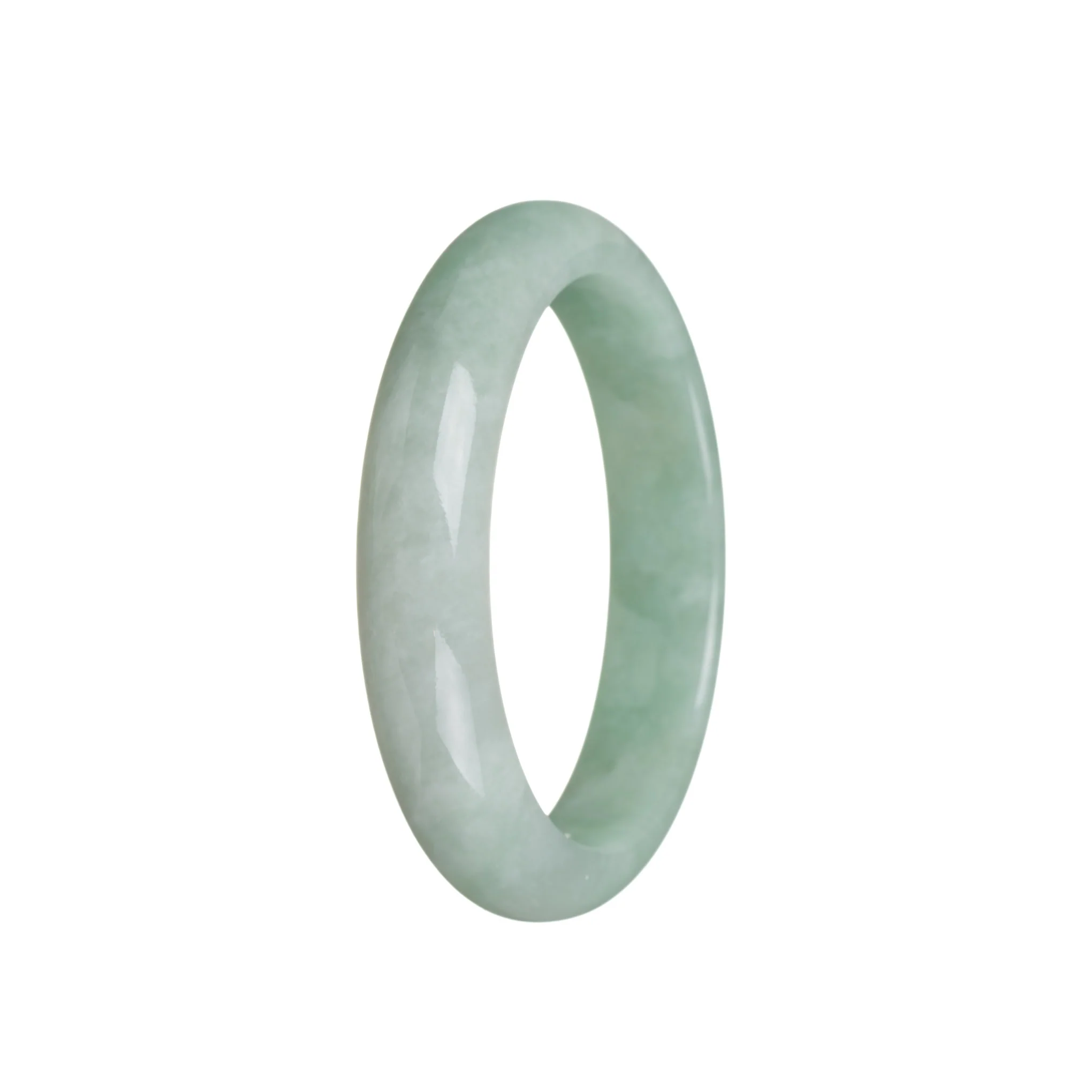 Real Grade A White and Light Green Burmese Jade Bangle - 55mm Half Moon - Image 3
