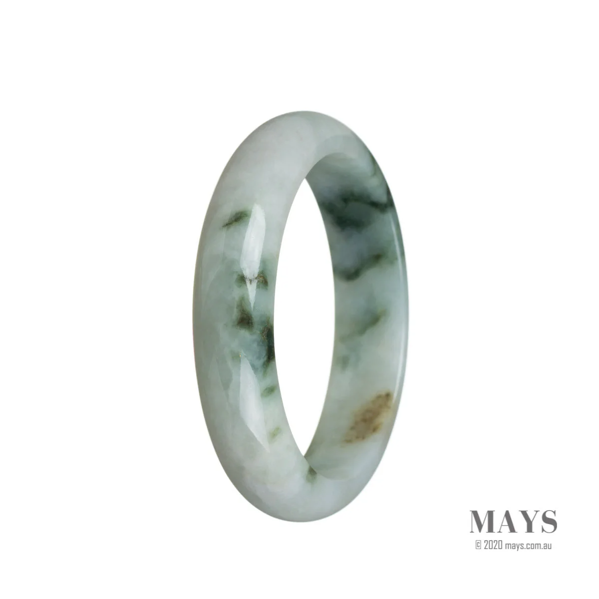 Real Grade A Green Flower Burma Jade Bangle - 57mm Half Moon