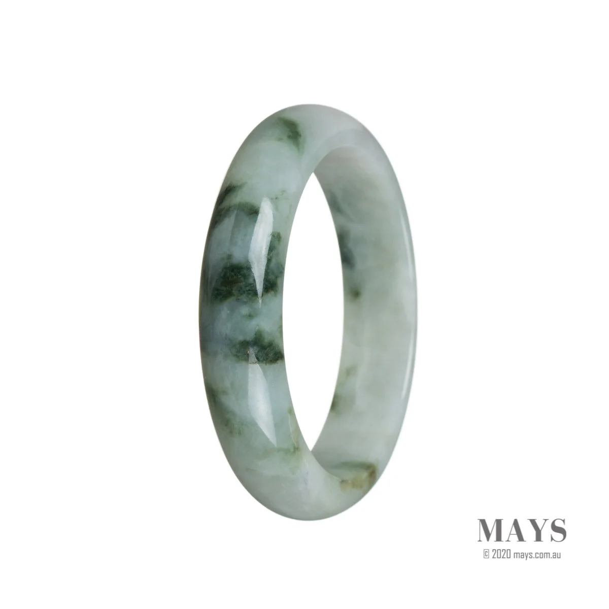 Real Grade A Green Flower Burma Jade Bangle - 57mm Half Moon - Image 2