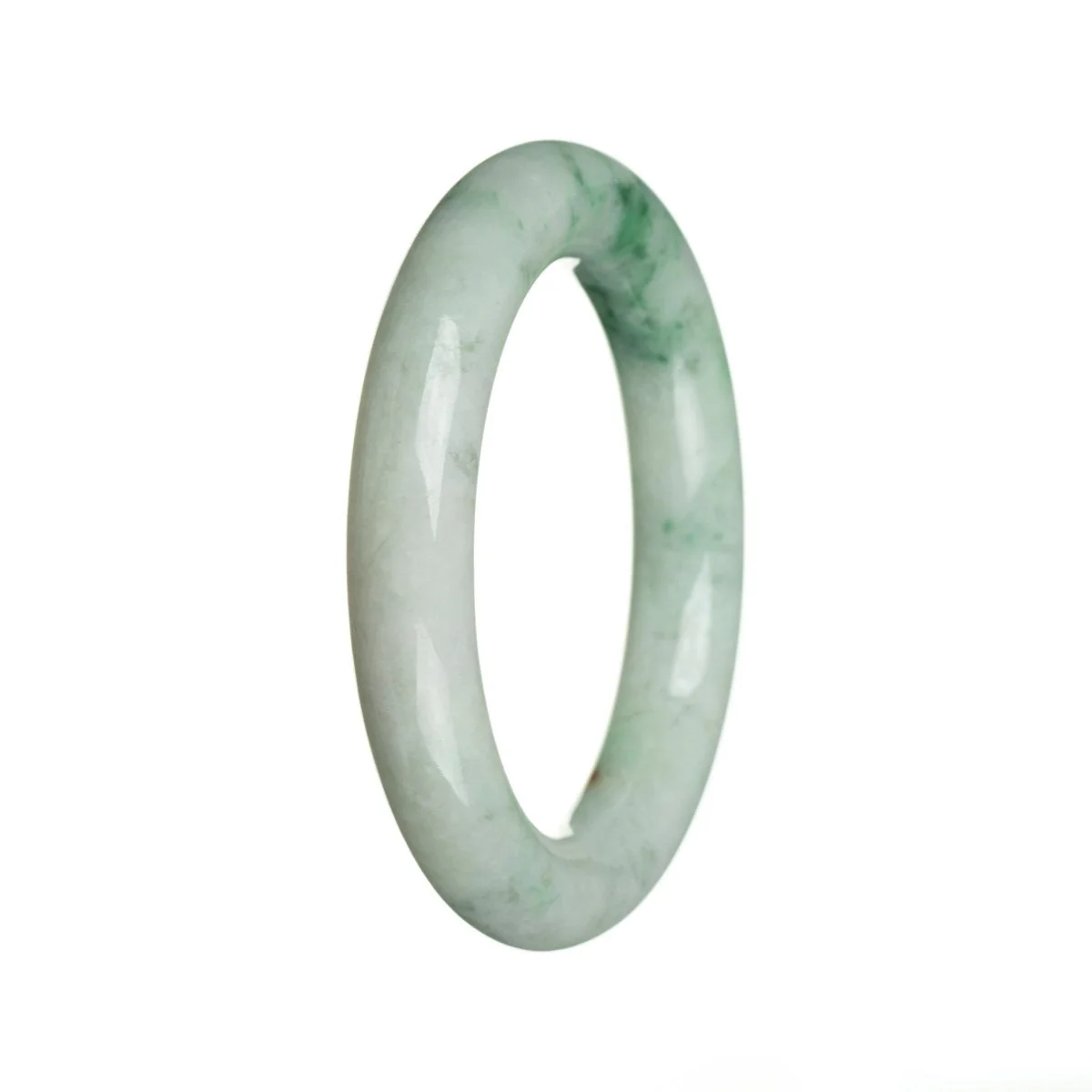Authentic Natural White with green flower Traditional Jade Bracelet - 56mm Round - Image 3