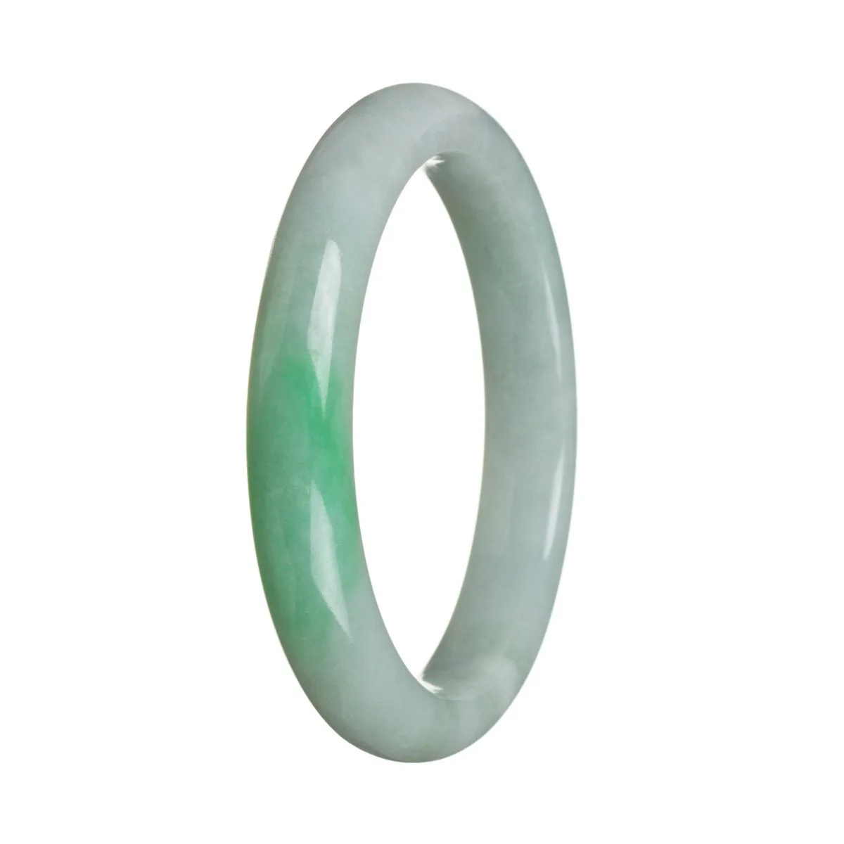 Genuine Grade A Green with apple green Burmese Jade Bangle - 63mm Semi Round