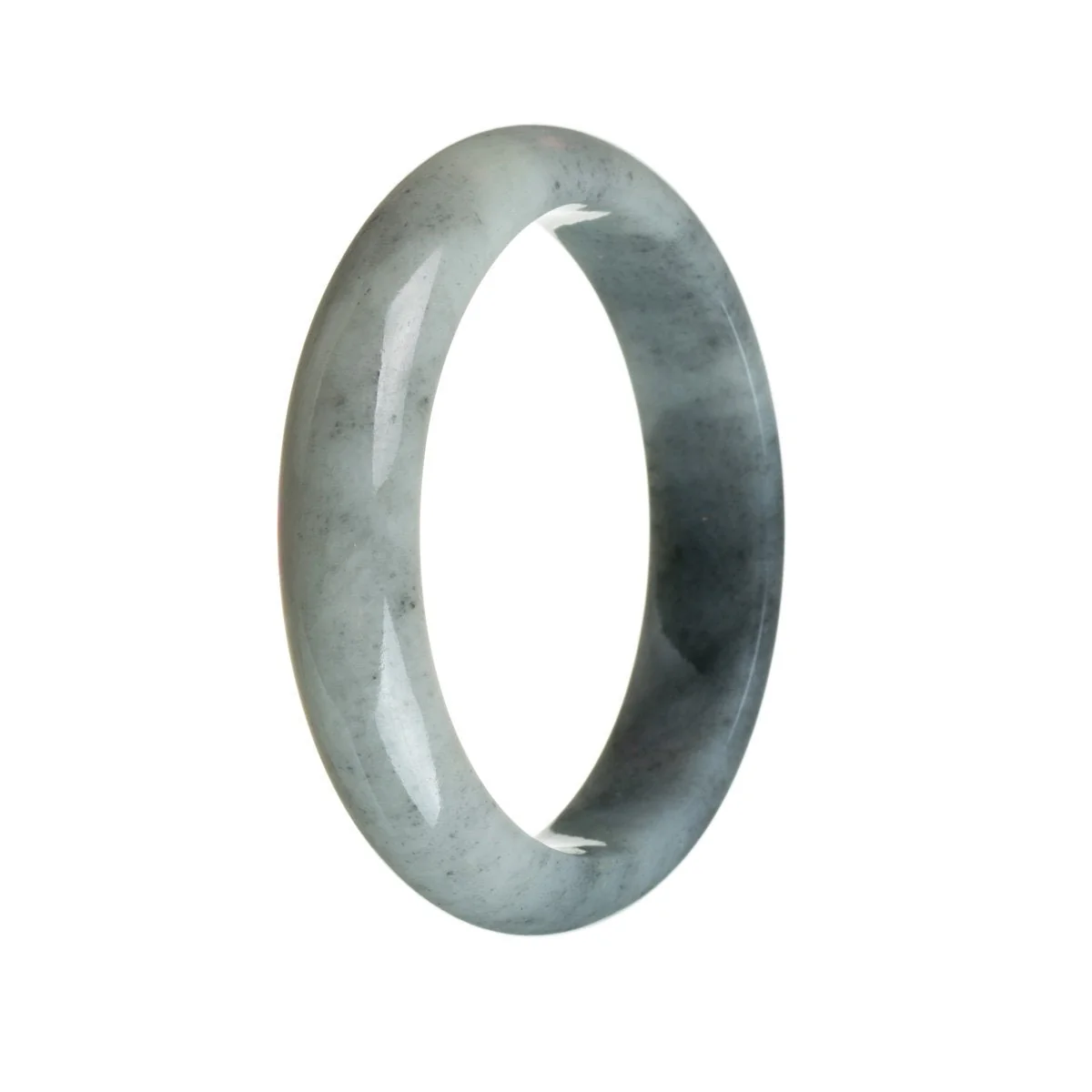Certified Grade A Greyish white with black section Burma Jade Bangle Bracelet - 59mm Half Moon