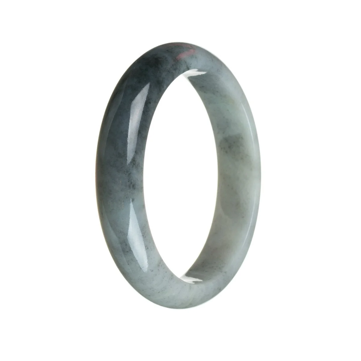 Certified Grade A Greyish white with black section Burma Jade Bangle Bracelet - 59mm Half Moon - Image 2