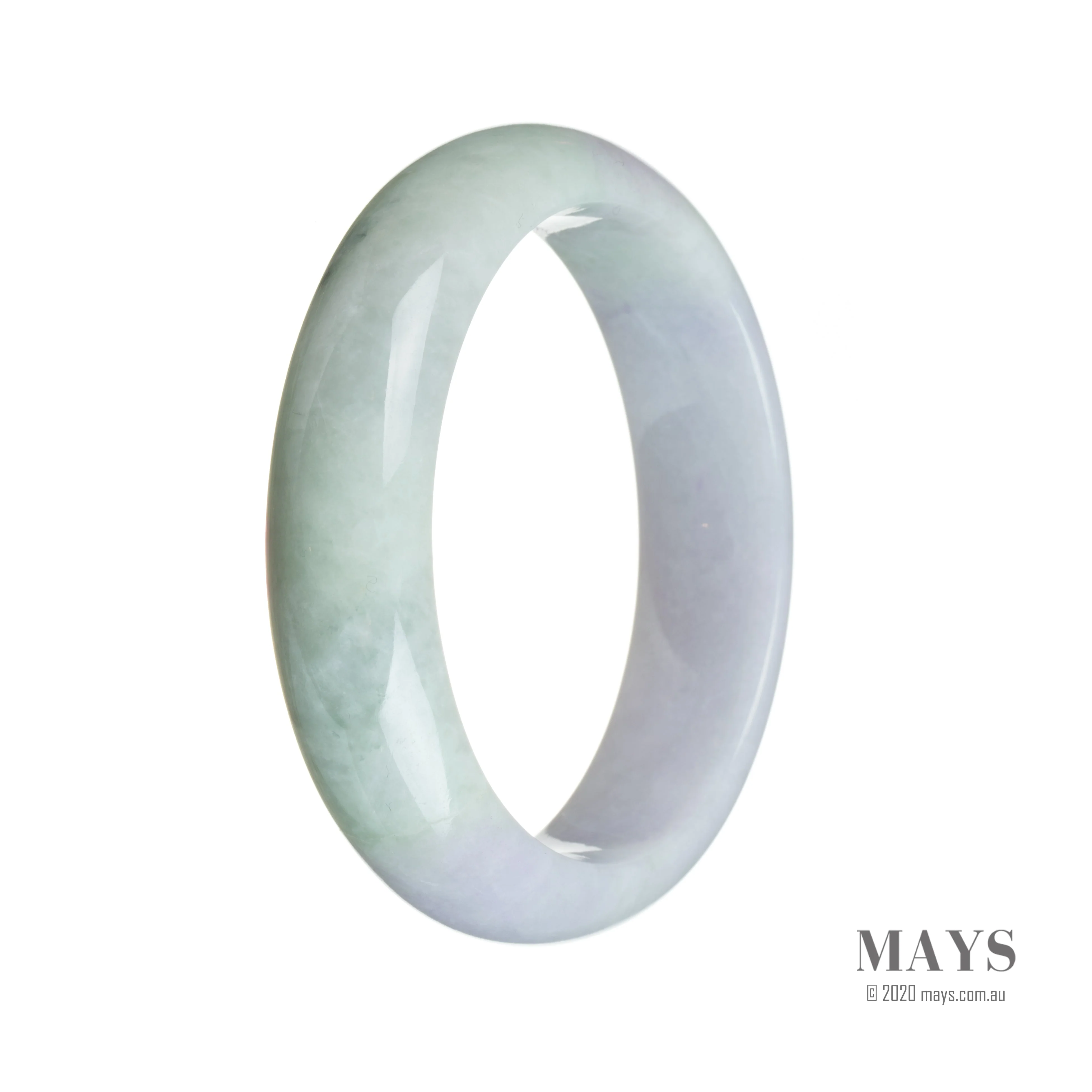Real Type A Lavender with green Burmese Jade Bracelet - 59mm Semi Round