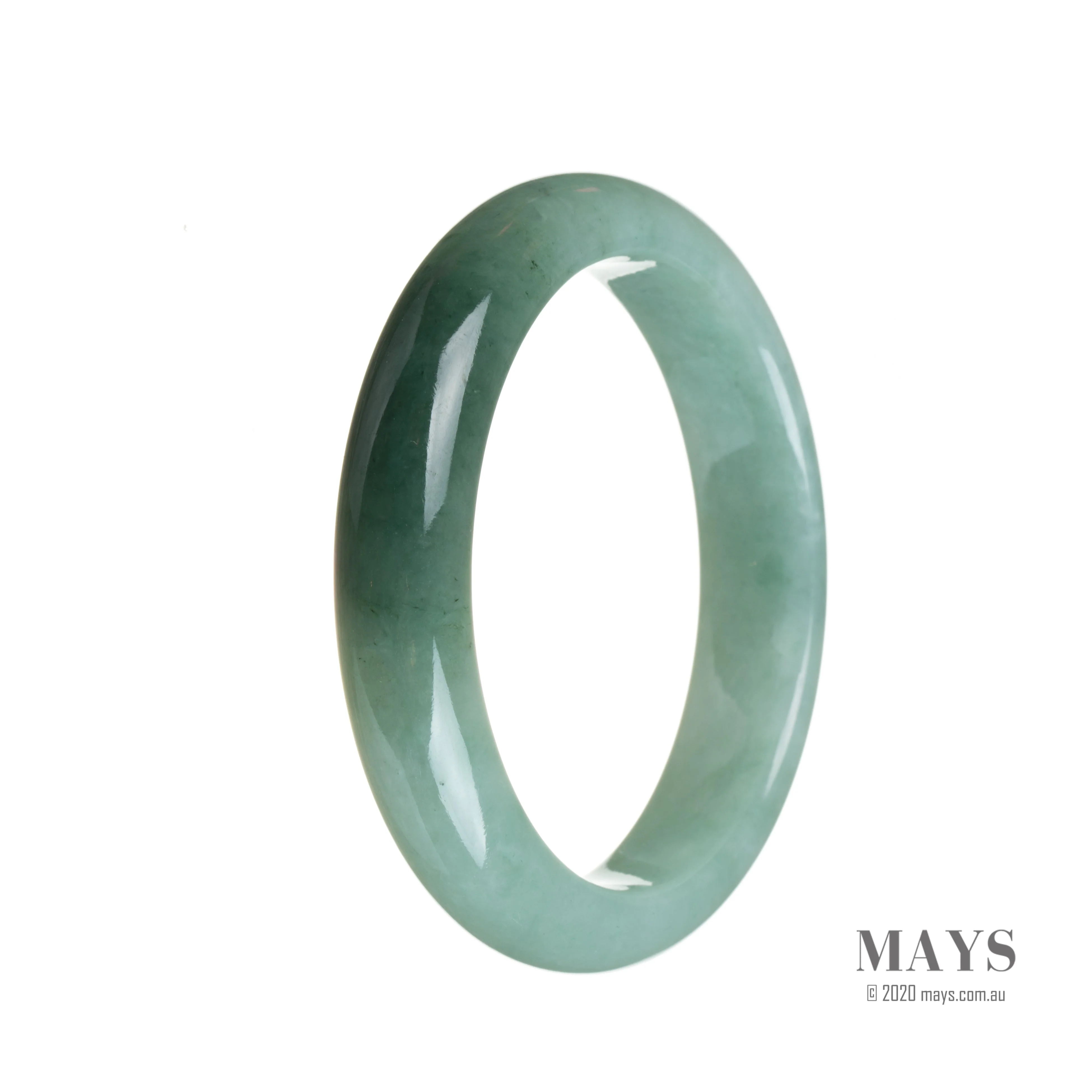 Genuine Natural Green with dark green section Jadeite Jade Bracelet - 57mm Half Moon - Image 2