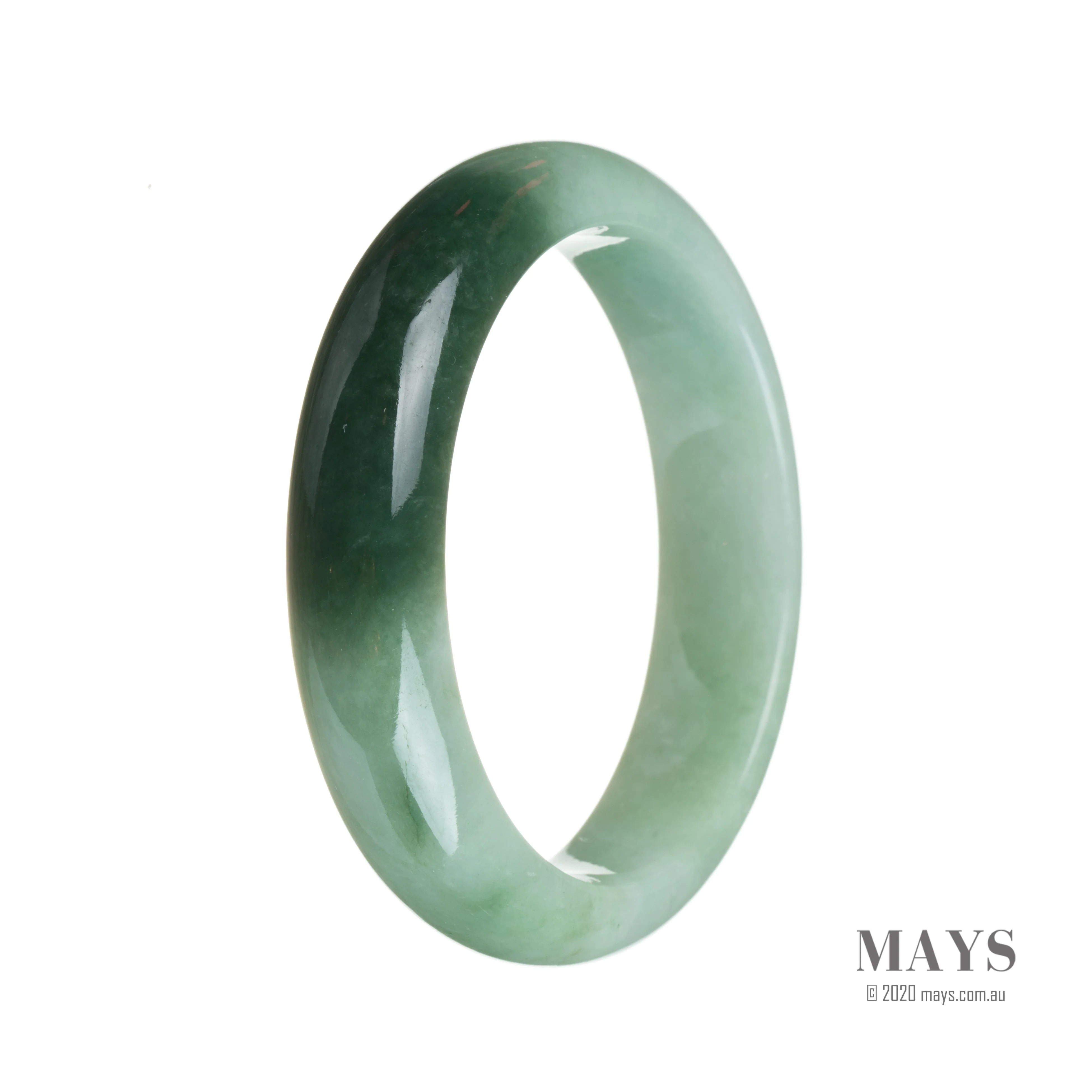Genuine Grade A Green with dark green section Traditional Jade Bangle - 59mm Half Moon