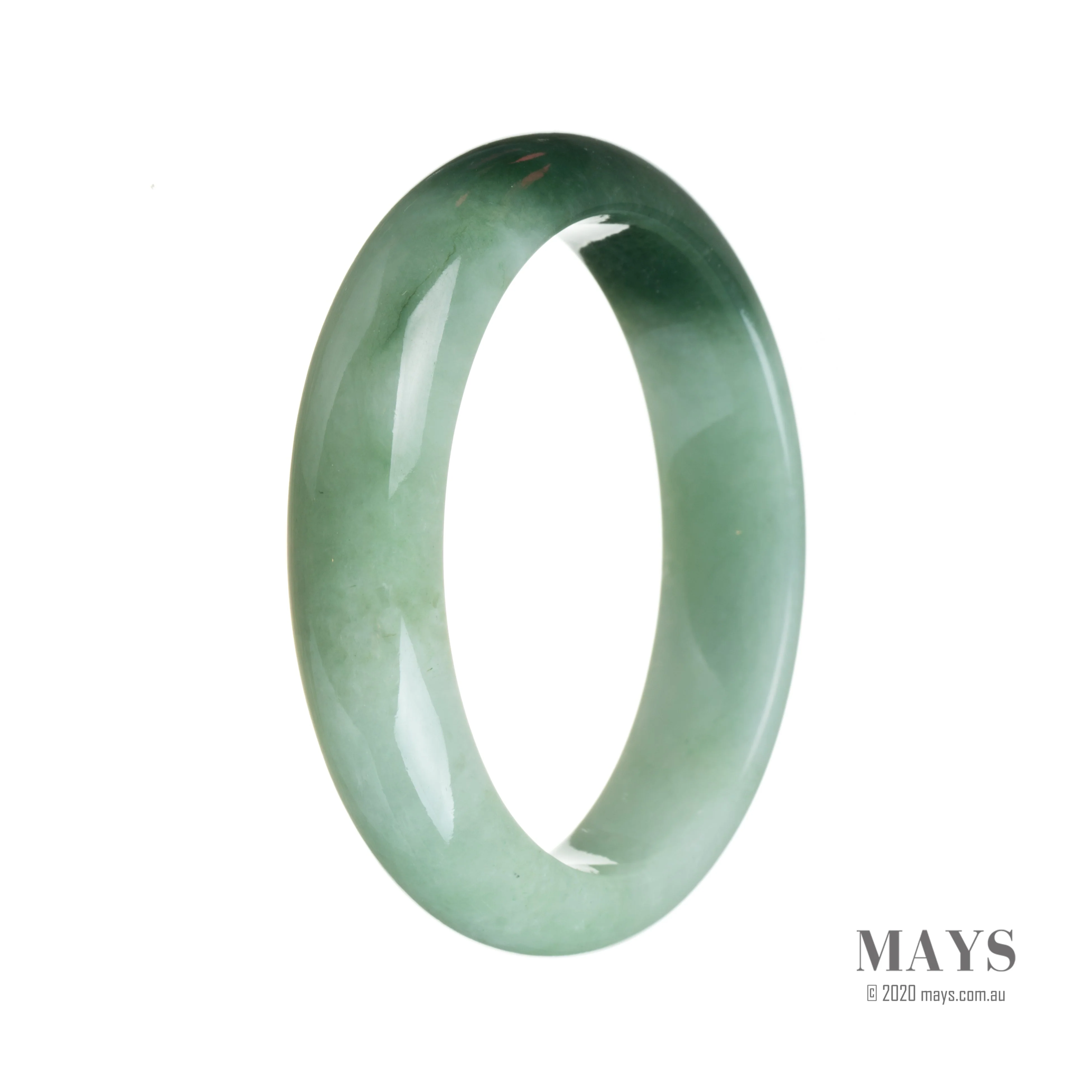 Genuine Grade A Green with dark green section Traditional Jade Bangle - 59mm Half Moon - Image 2
