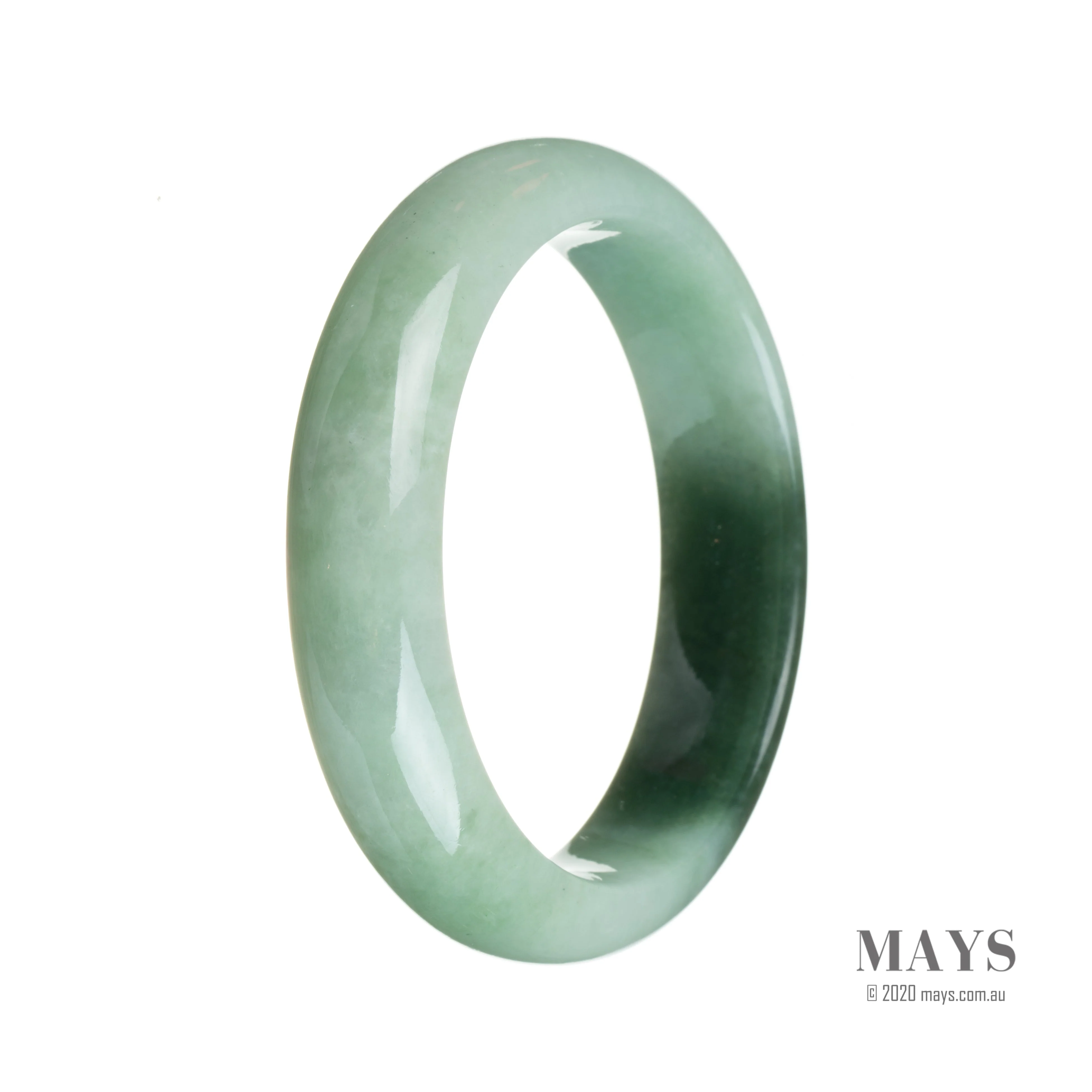 Genuine Grade A Green with dark green section Traditional Jade Bangle - 59mm Half Moon - Image 3