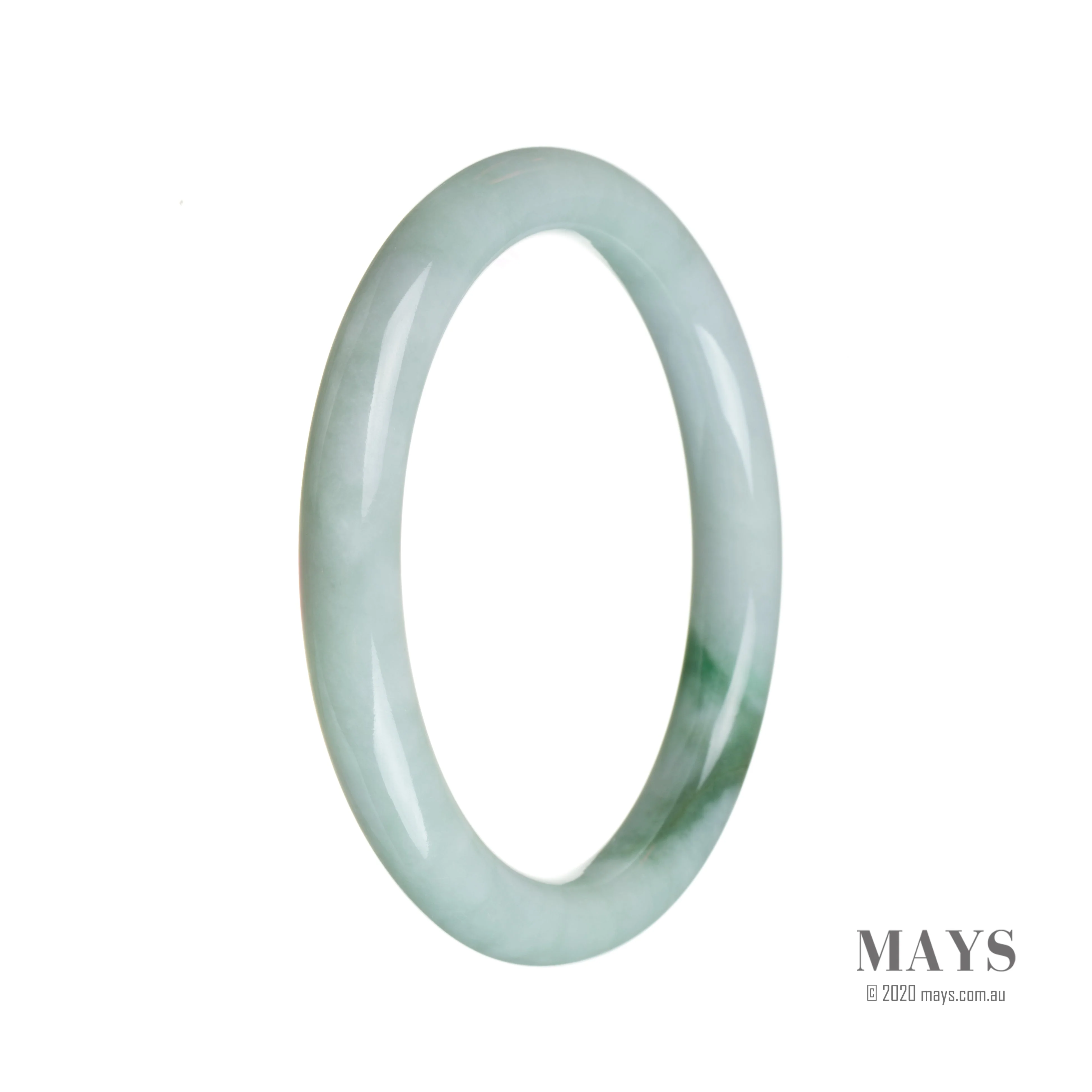 Authentic Type A Green on white pattern Traditional Jade Bangle Bracelet - 59mm Round