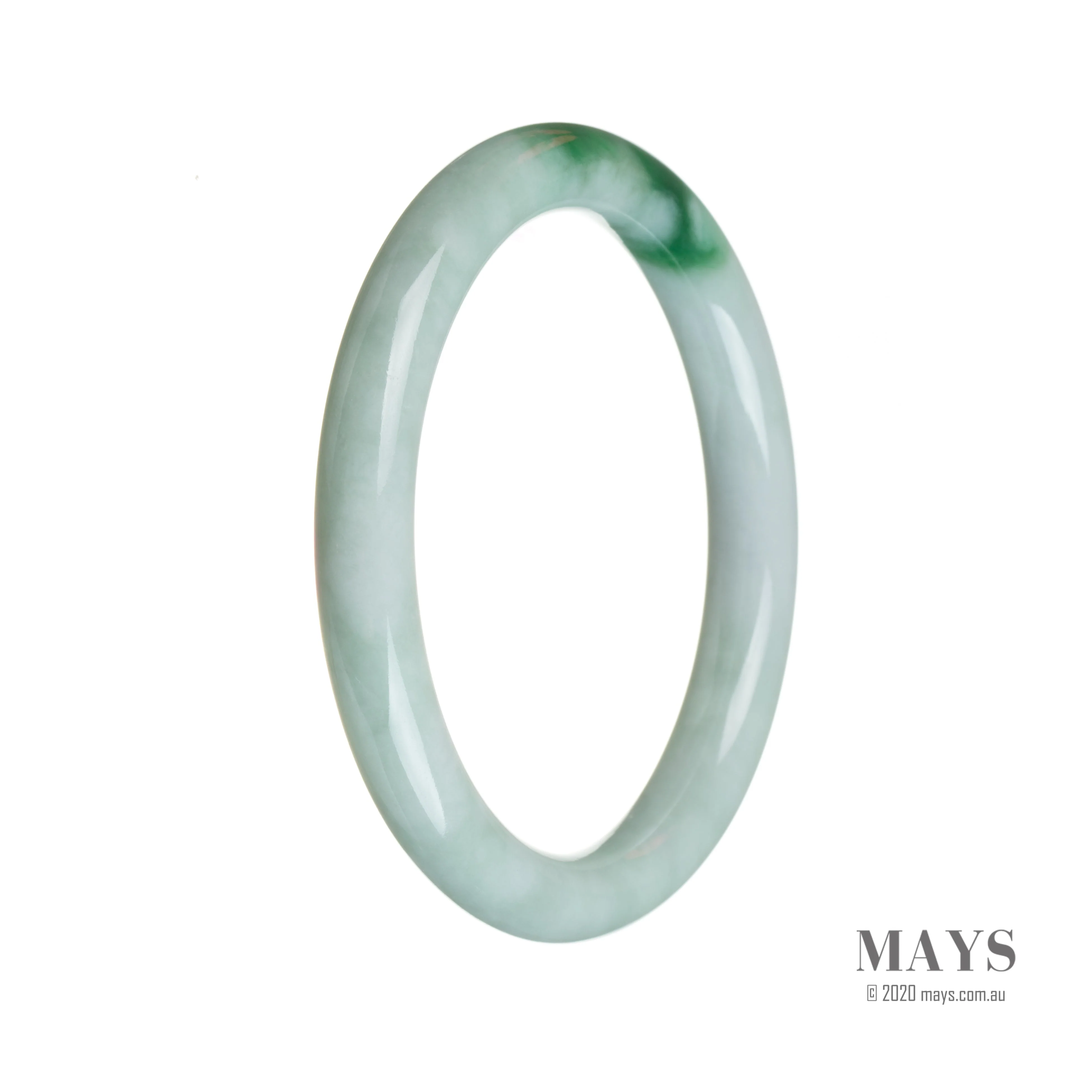 Authentic Type A Green on white pattern Traditional Jade Bangle Bracelet - 59mm Round - Image 3
