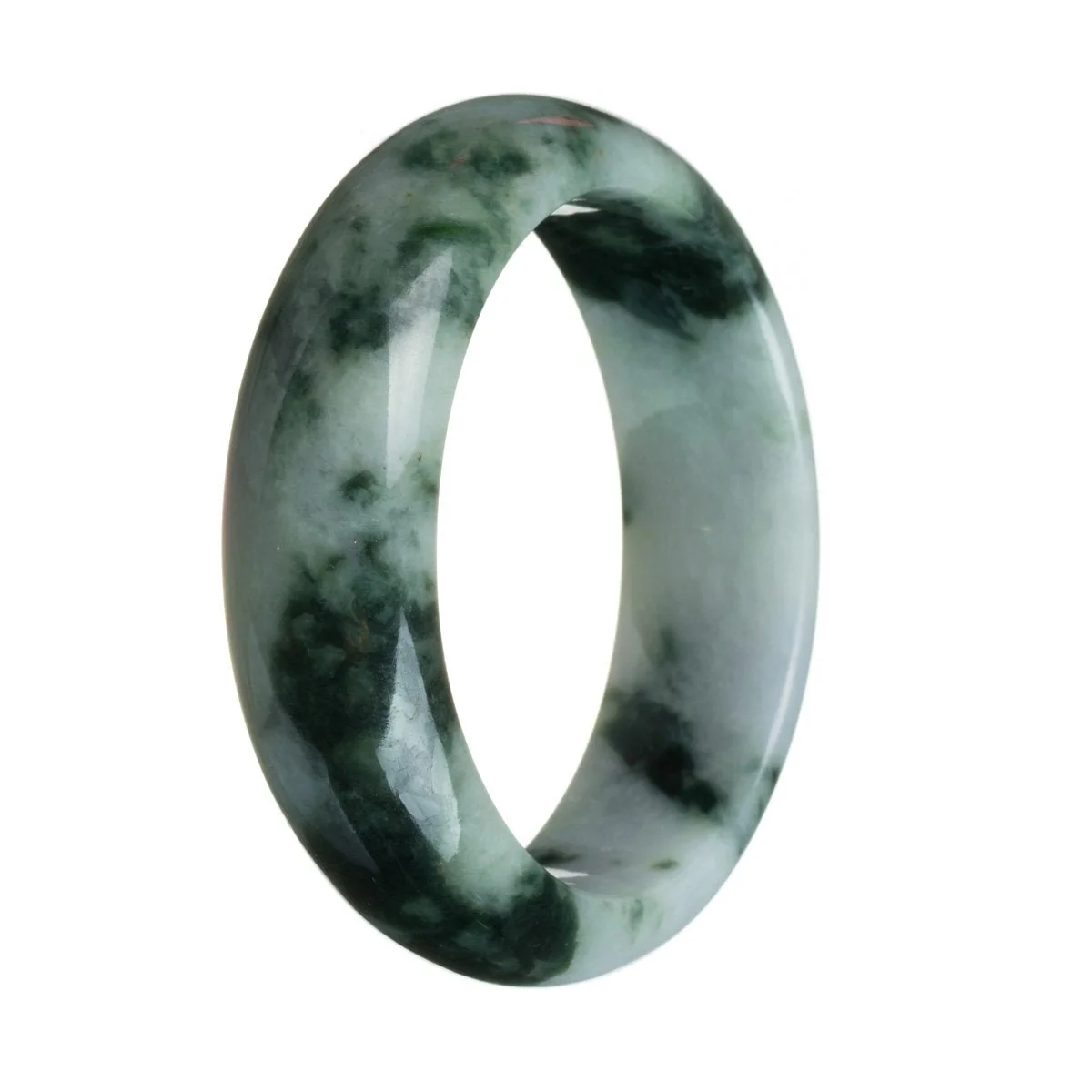 Genuine Type A Green pattern on white Traditional Jade Bracelet - 63mm Half Moon - Image 2
