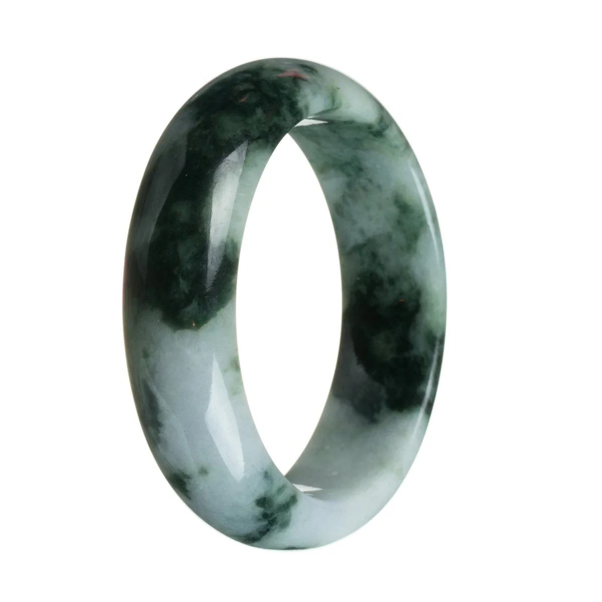 Genuine Type A Green pattern on white Traditional Jade Bracelet - 63mm Half Moon - Image 3