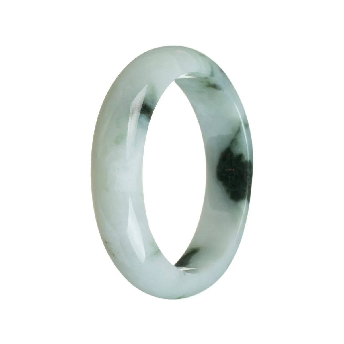 Certified Grade A Pattern on white Burmese Jade Bangle - 58mm Half Moon