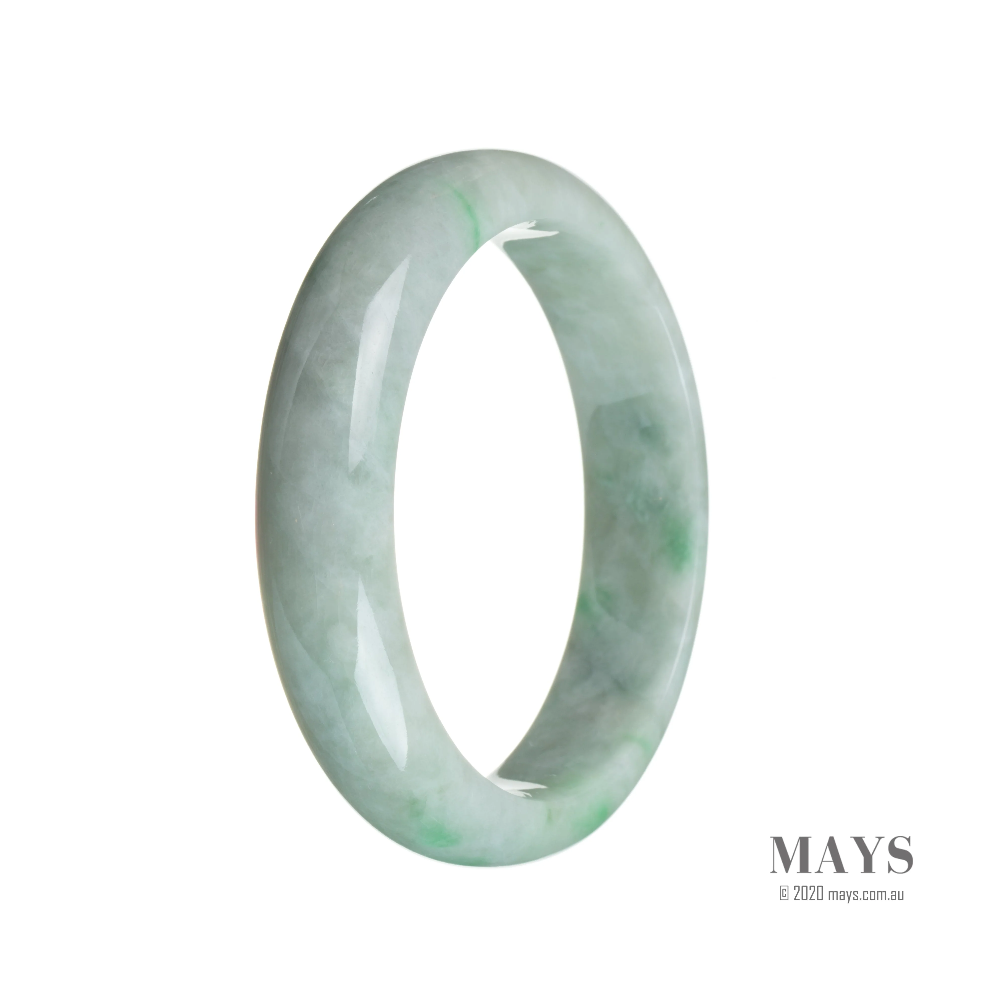 Authentic Grade A Green on white Burmese Jade Bangle Bracelet - 58mm Half Moon