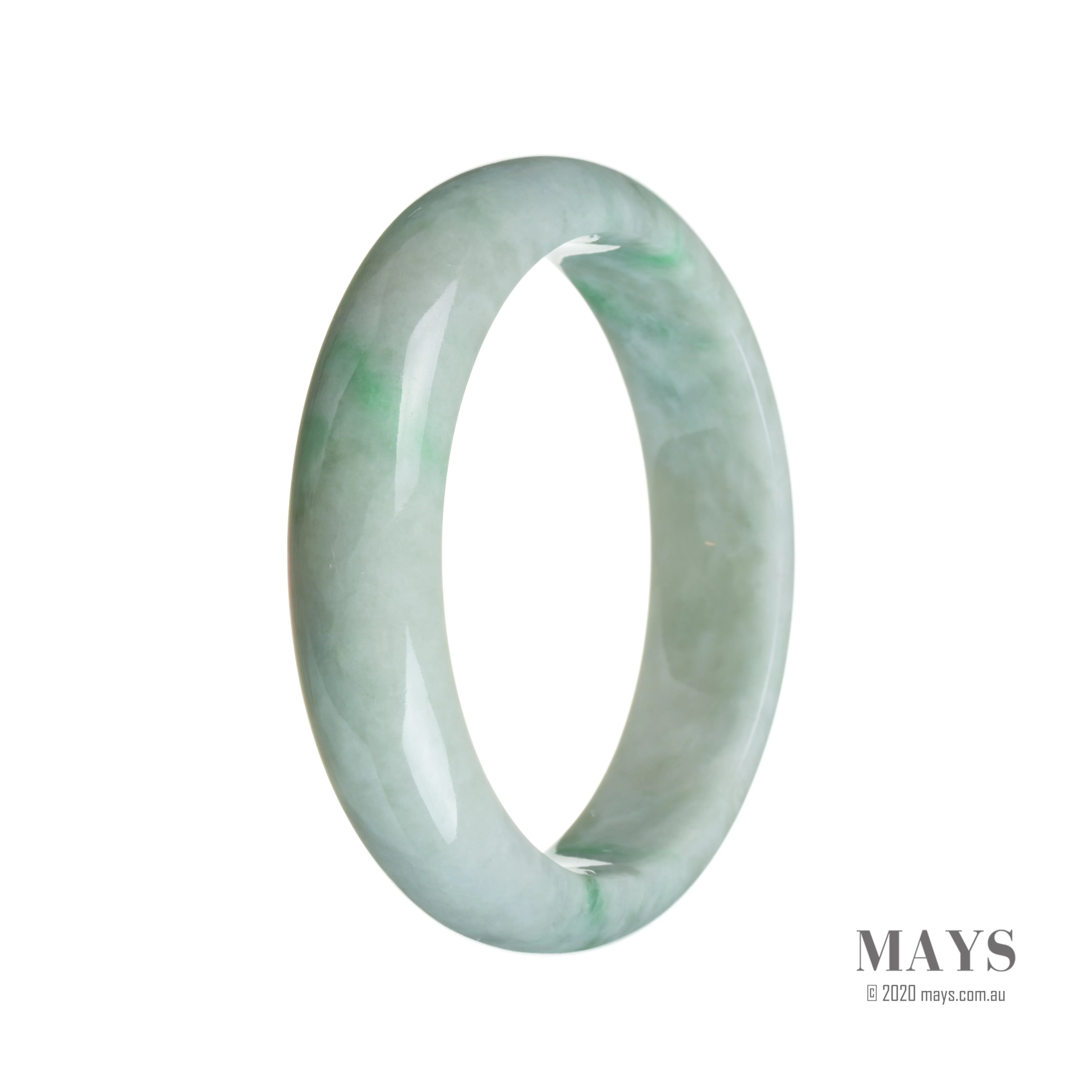Authentic Grade A Green on white Burmese Jade Bangle Bracelet - 58mm Half Moon - Image 3