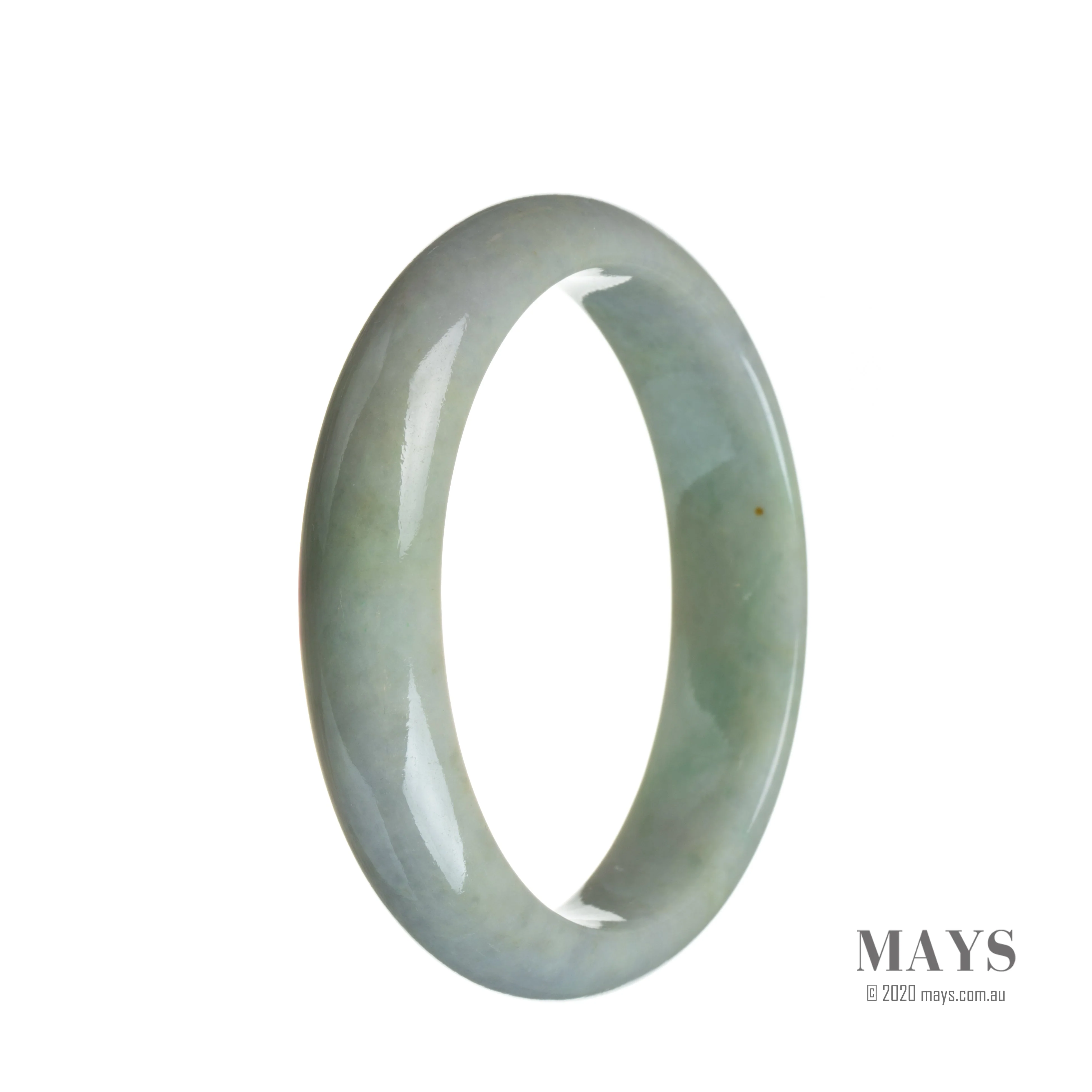 Genuine Untreated Green on white Traditional Jade Bangle Bracelet - 59mm Half Moon