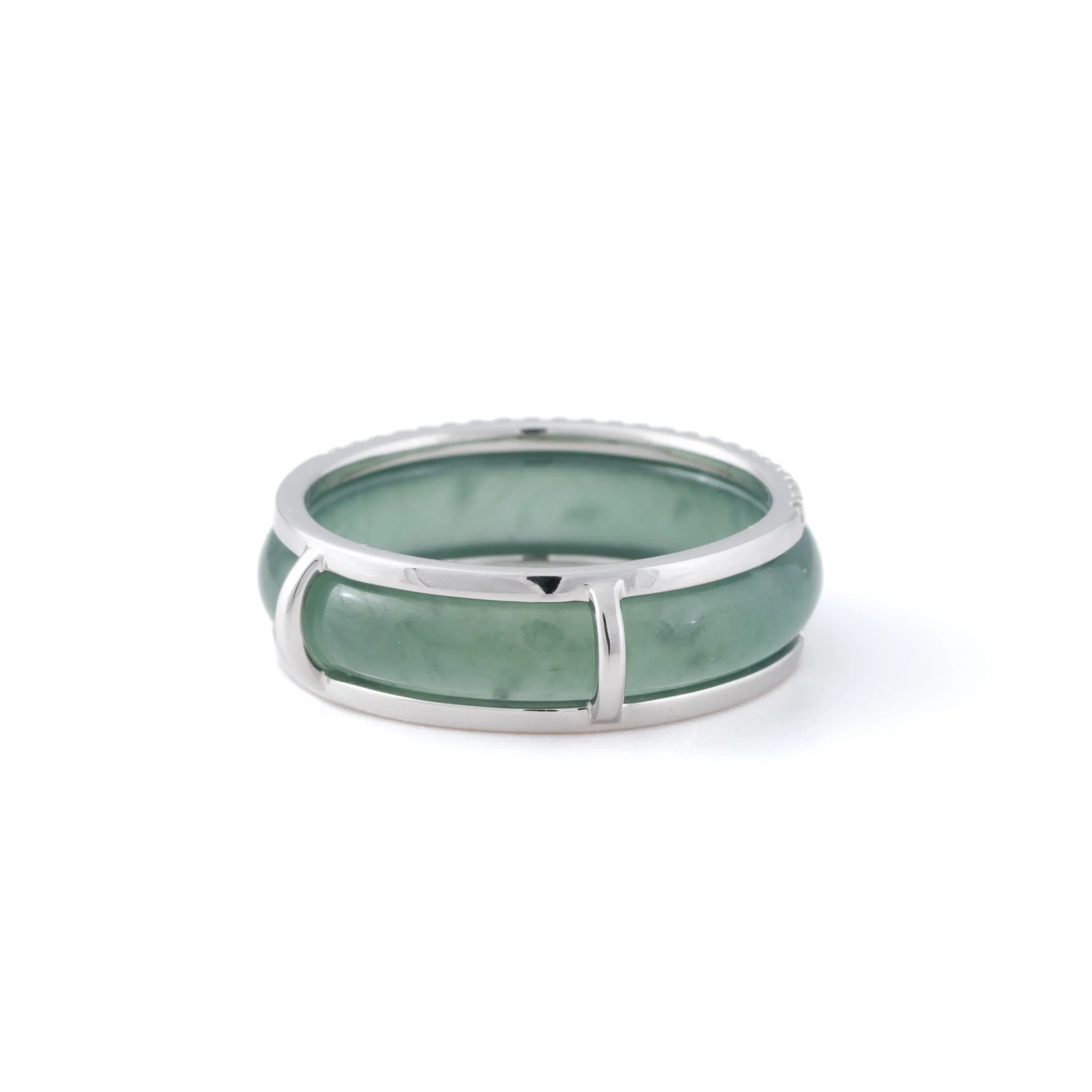 Carved Jadeite Ring with Diamond Bands - Image 2