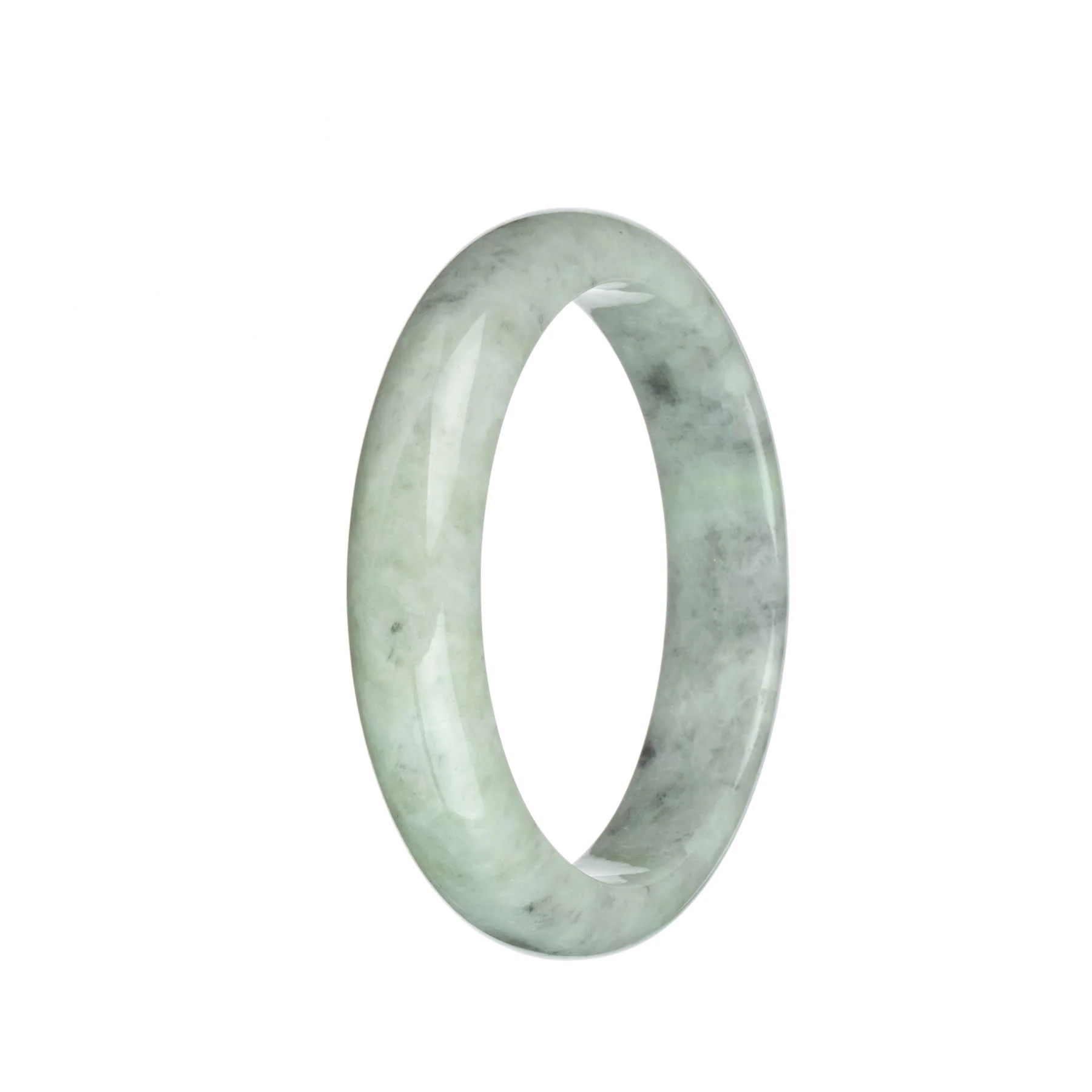 Certified Grade A Light Grey and Light Green with Grey Patterns Burmese Jade Bangle - 63mm Half Moon - Image 2