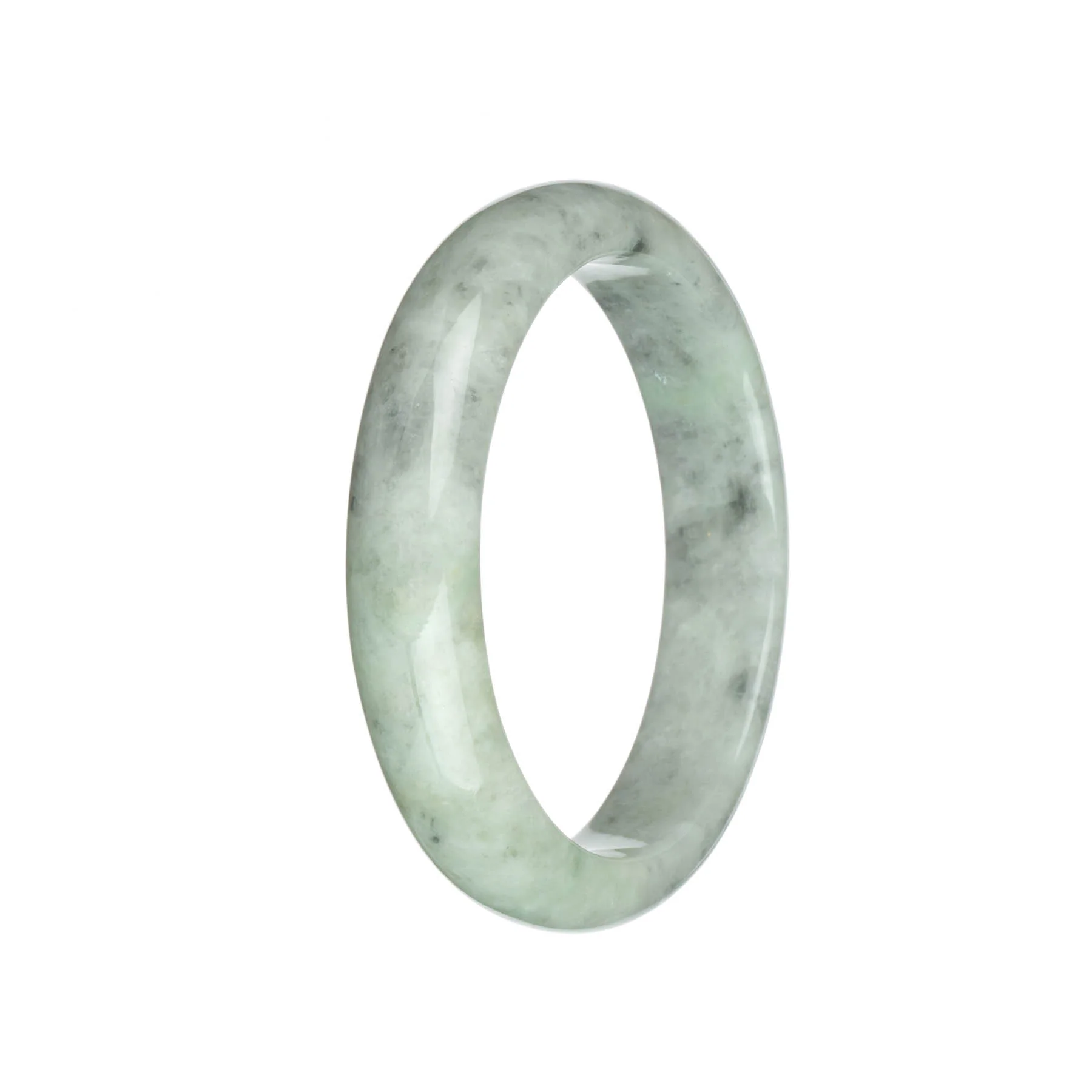 Certified Grade A Light Grey and Light Green with Grey Patterns Burmese Jade Bangle - 63mm Half Moon - Image 3