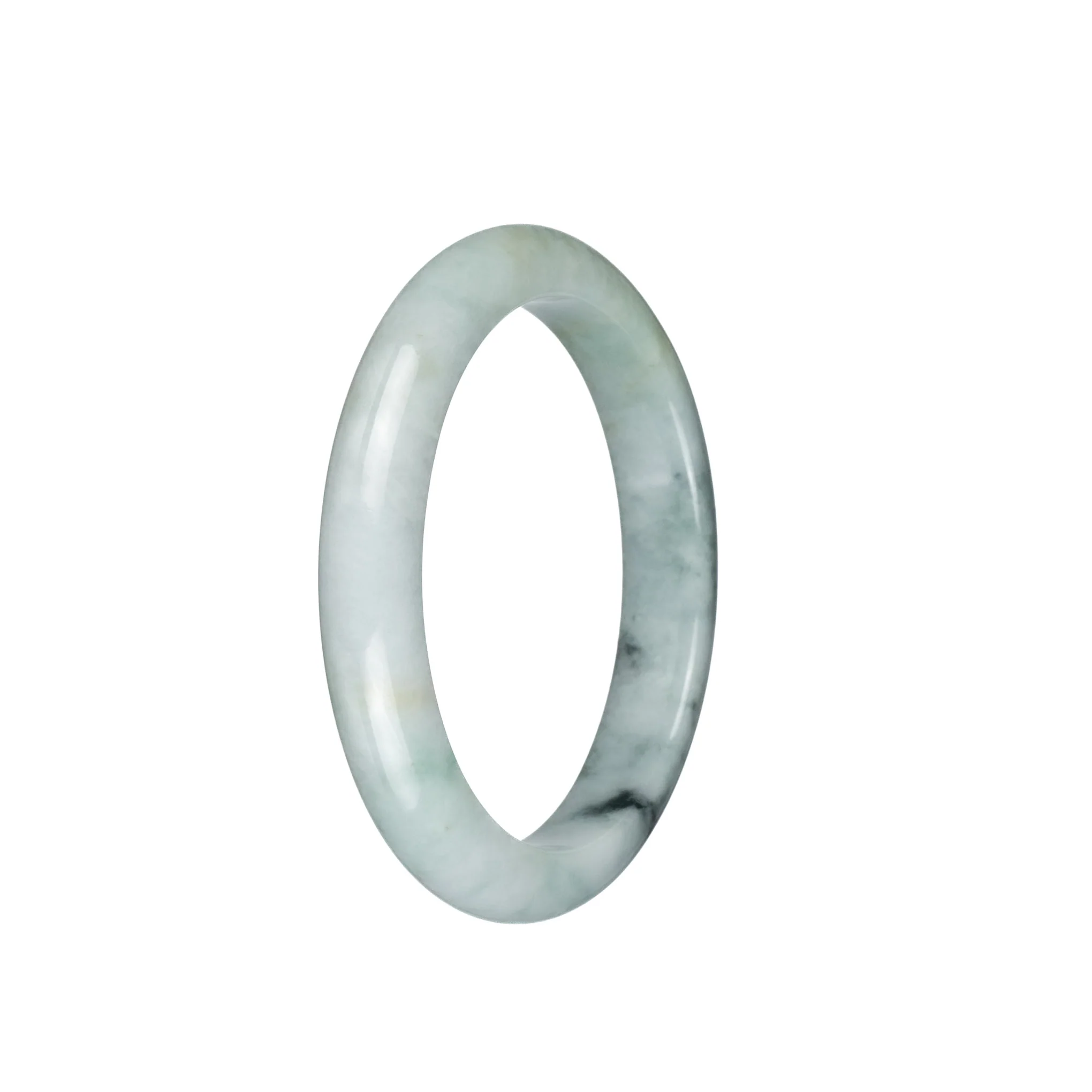 Certified Grade A Pale Green with Dark Green Patterns Burma Jade Bangle - 56mm Semi Round - Image 3