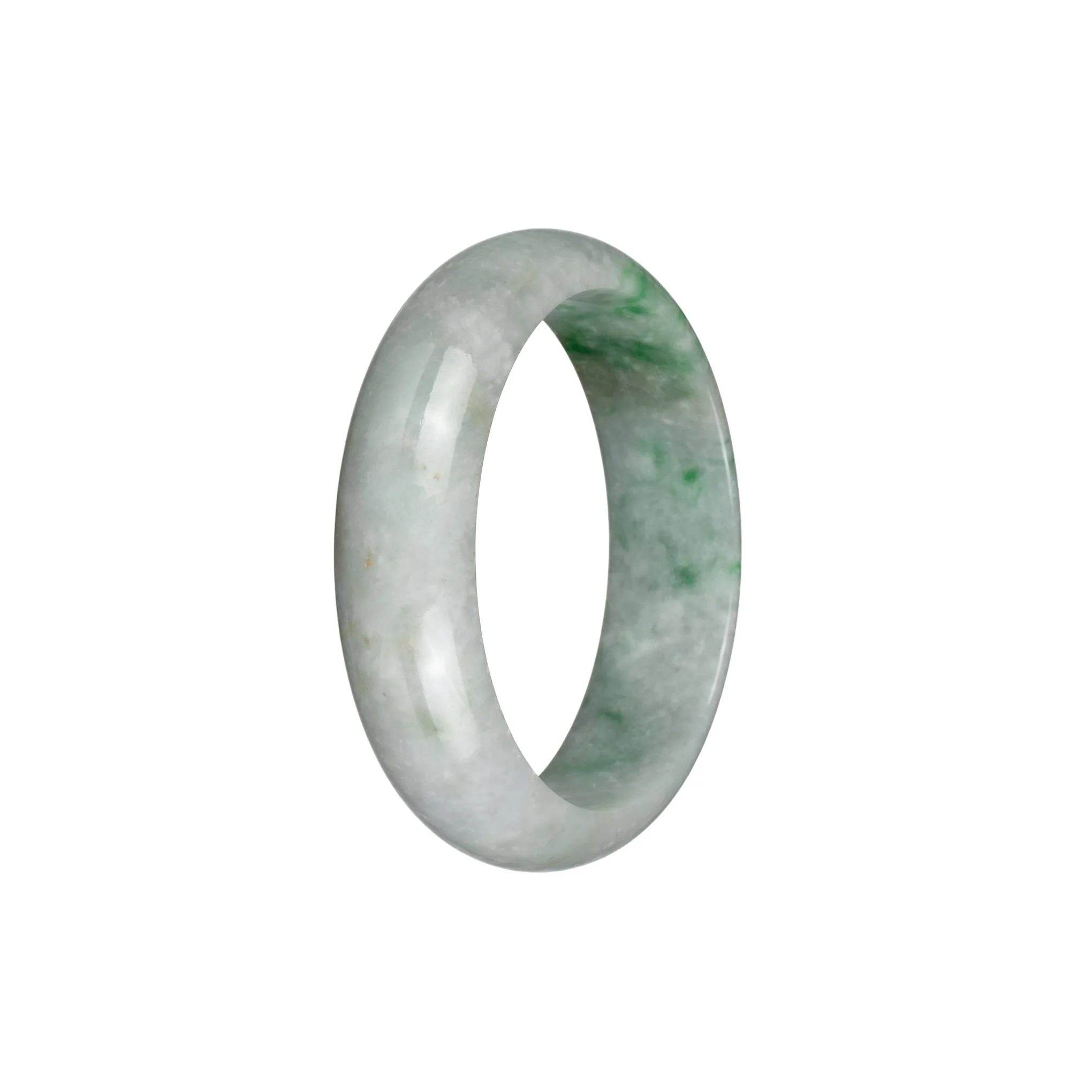 Certified Grade A Pale Green with Emerald Green Patterns Jadeite Bangle - 51mm Half Moon - Image 2