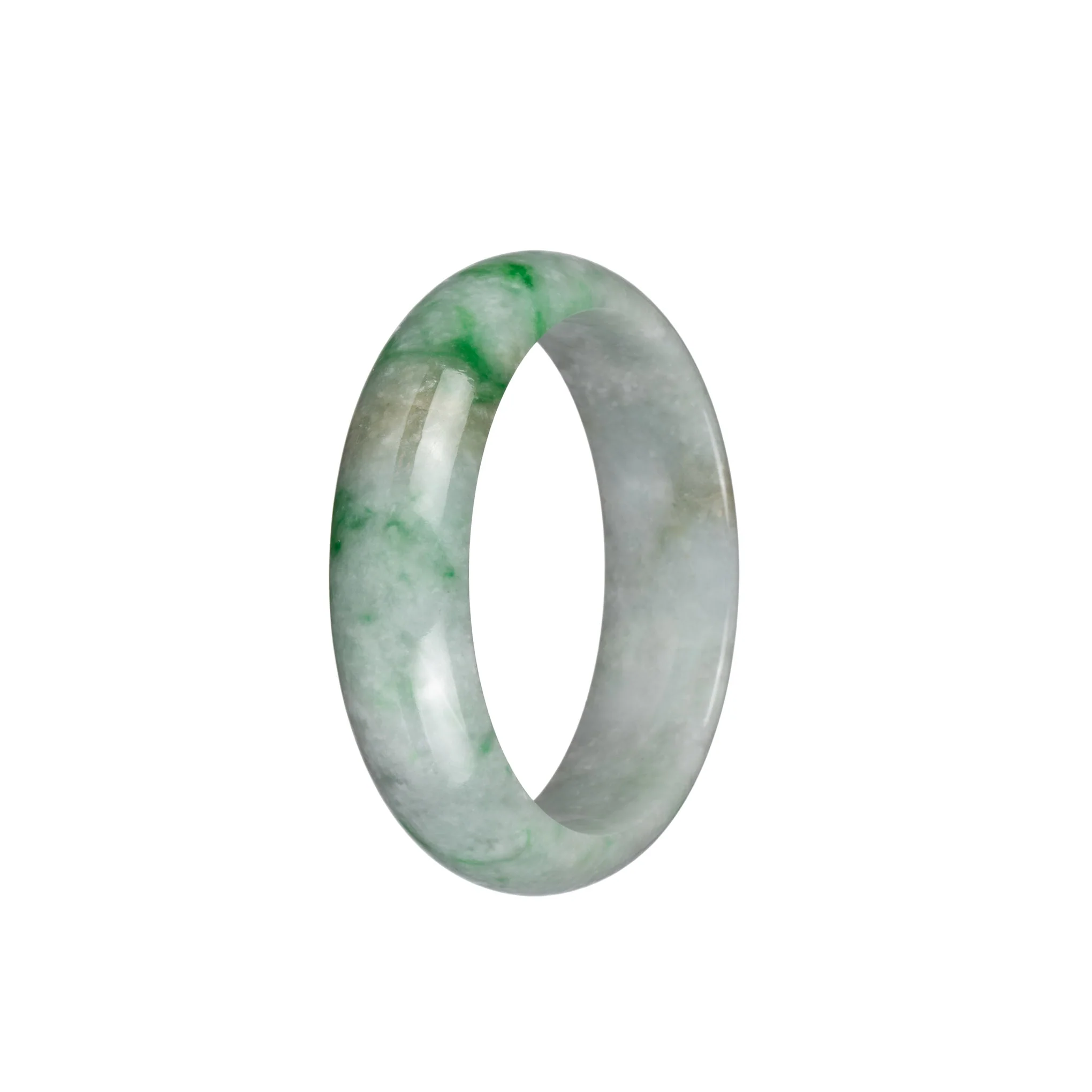 Certified Grade A Pale Green with Emerald Green Patterns Jadeite Bangle - 51mm Half Moon - Image 3