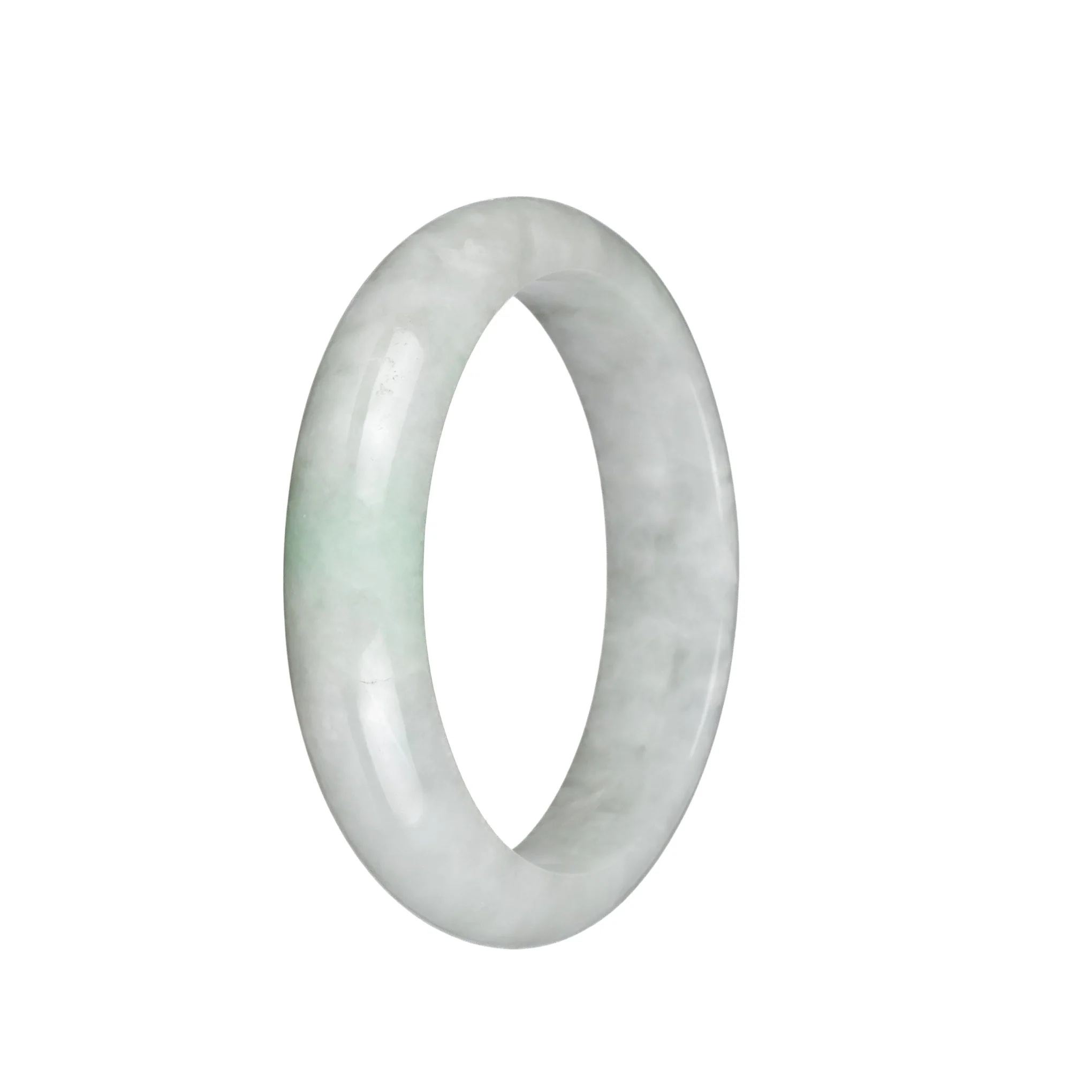 Certified Grade A White with Light Green Patch Traditional Jade Bangle Bracelet - 58mm Half Moon - Image 3