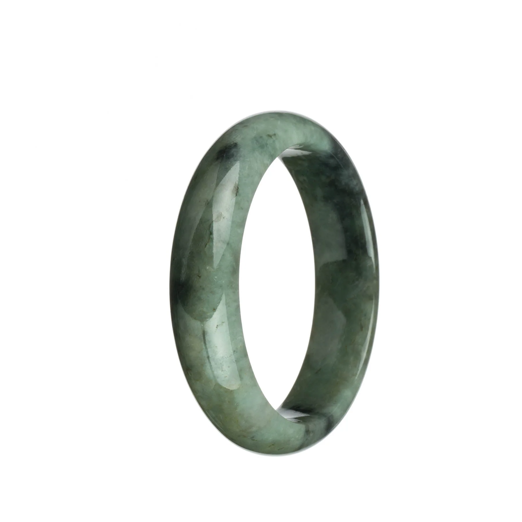 Certified Natural Green and Light Grey with Black Patterns Jadeite Bangle Bracelet - 60mm Half Moon - Image 2